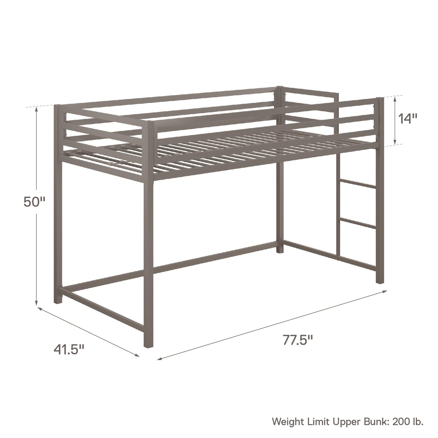 Miles Metal Junior Twin Loft Bed with Integrated Ladder - Silver - Twin