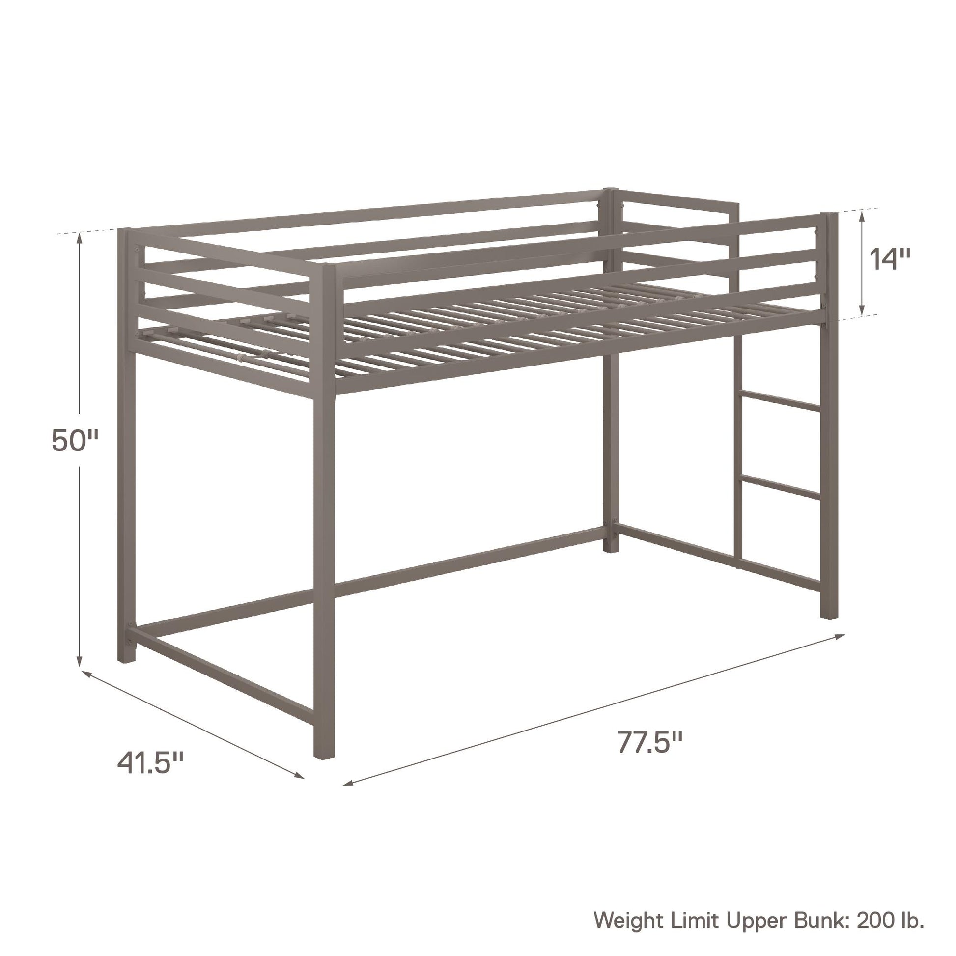Miles Metal Junior Twin Loft Bed with Integrated Ladder - Silver - Twin