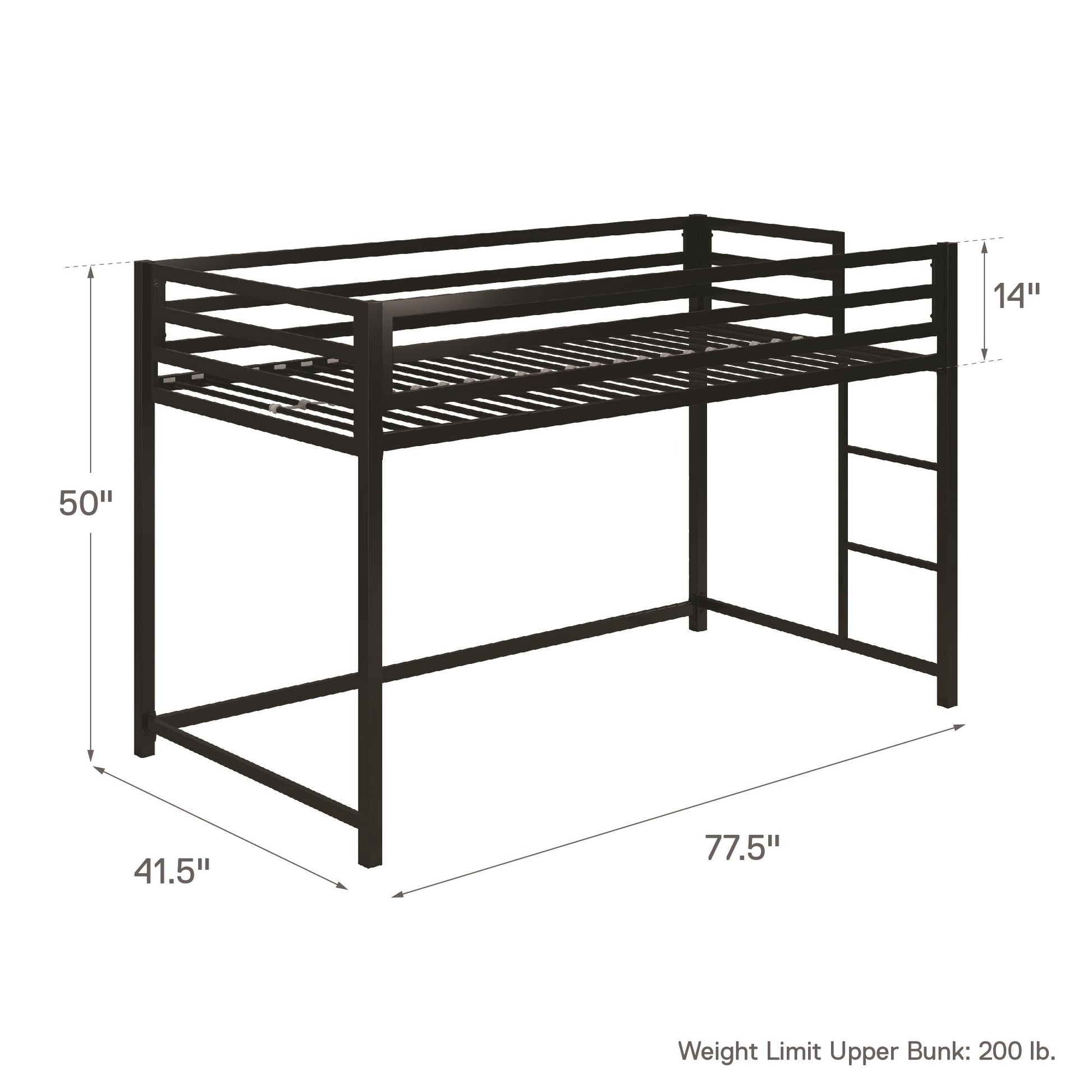 Miles Metal Junior Twin Loft Bed with Integrated Ladder - Black - Twin