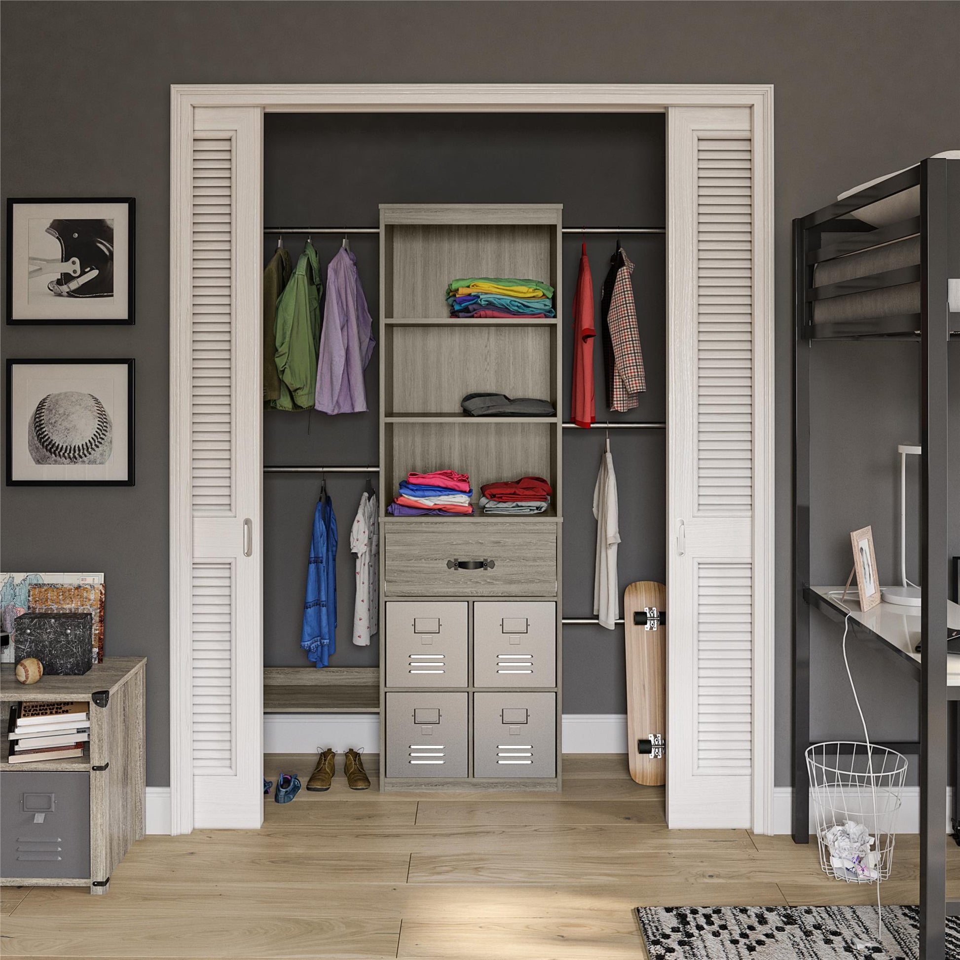 Nova Grow with Me Adjustable Kids’ Closet Organizer System - Gray Oak