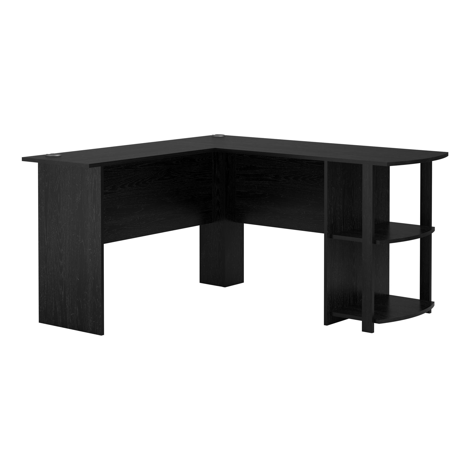 Dakota Computer L Desk with Side Bookshelf and Large Worksurface - Black Oak