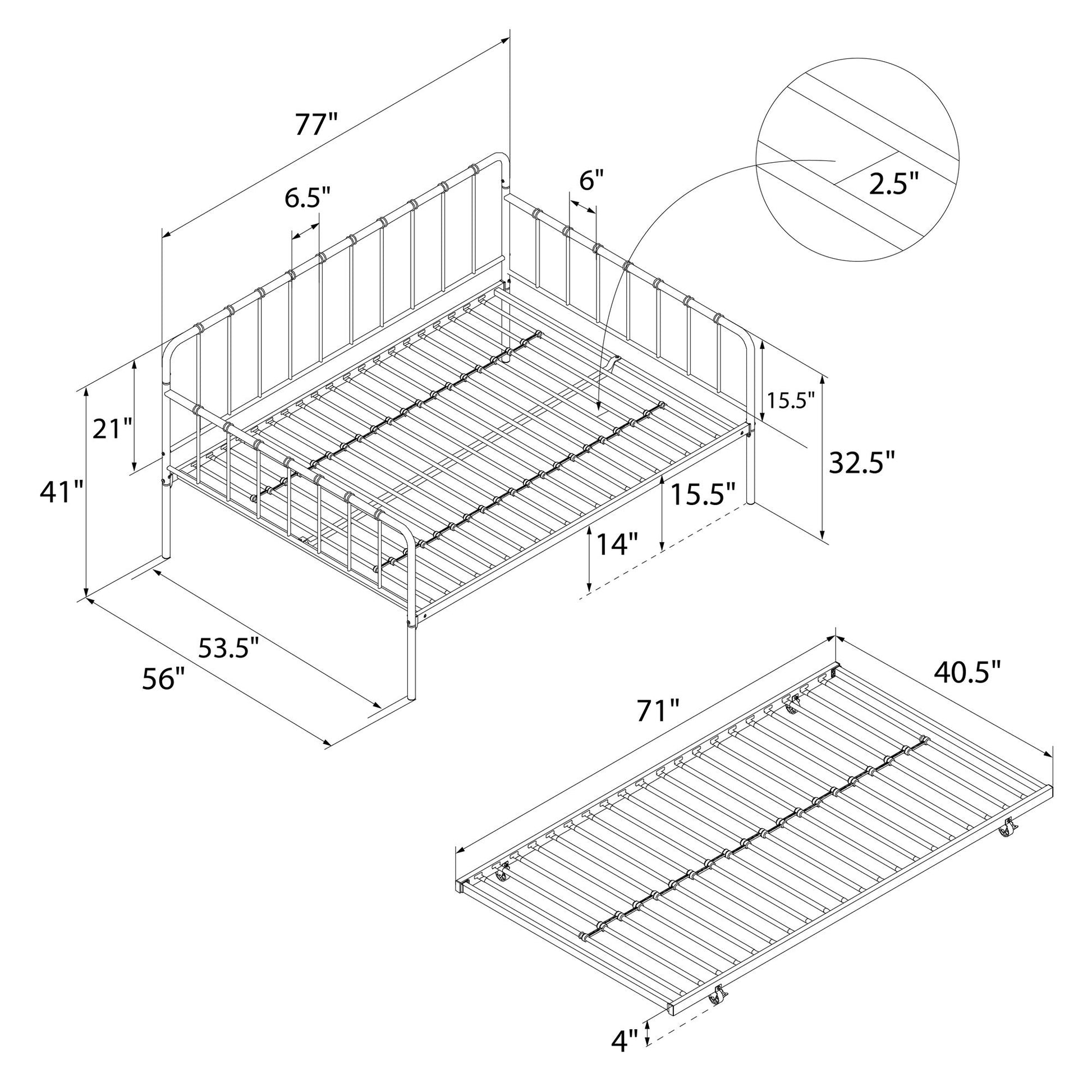 Aaron Metal Twin Daybed and Twin Trundle Set - Black - Full