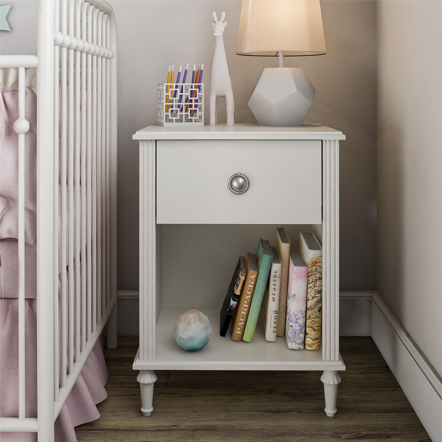 Rowan Valley Arden 1 Drawer Kids’ Nightstand with Open Cubby Space - White