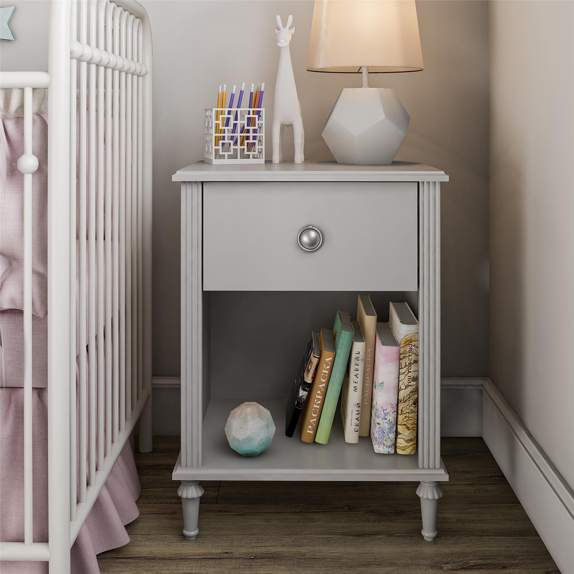 Rowan Valley Arden 1 Drawer Kids’ Nightstand with Open Cubby Space - Dove Gray