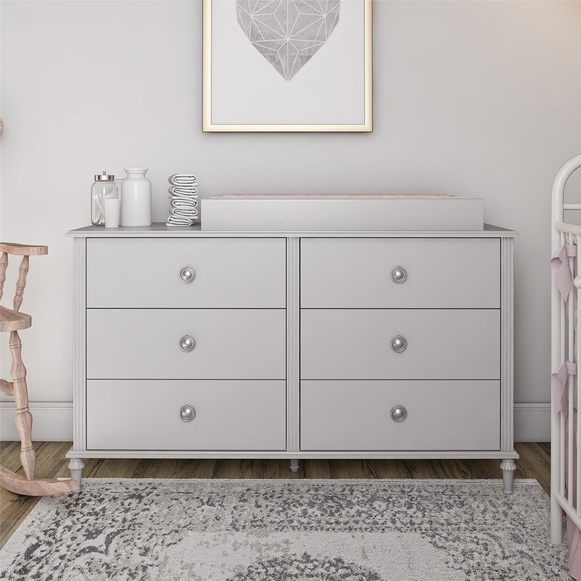 Rowan Valley Arden 6 Drawer Changing Dresser with Topper - Dove Gray