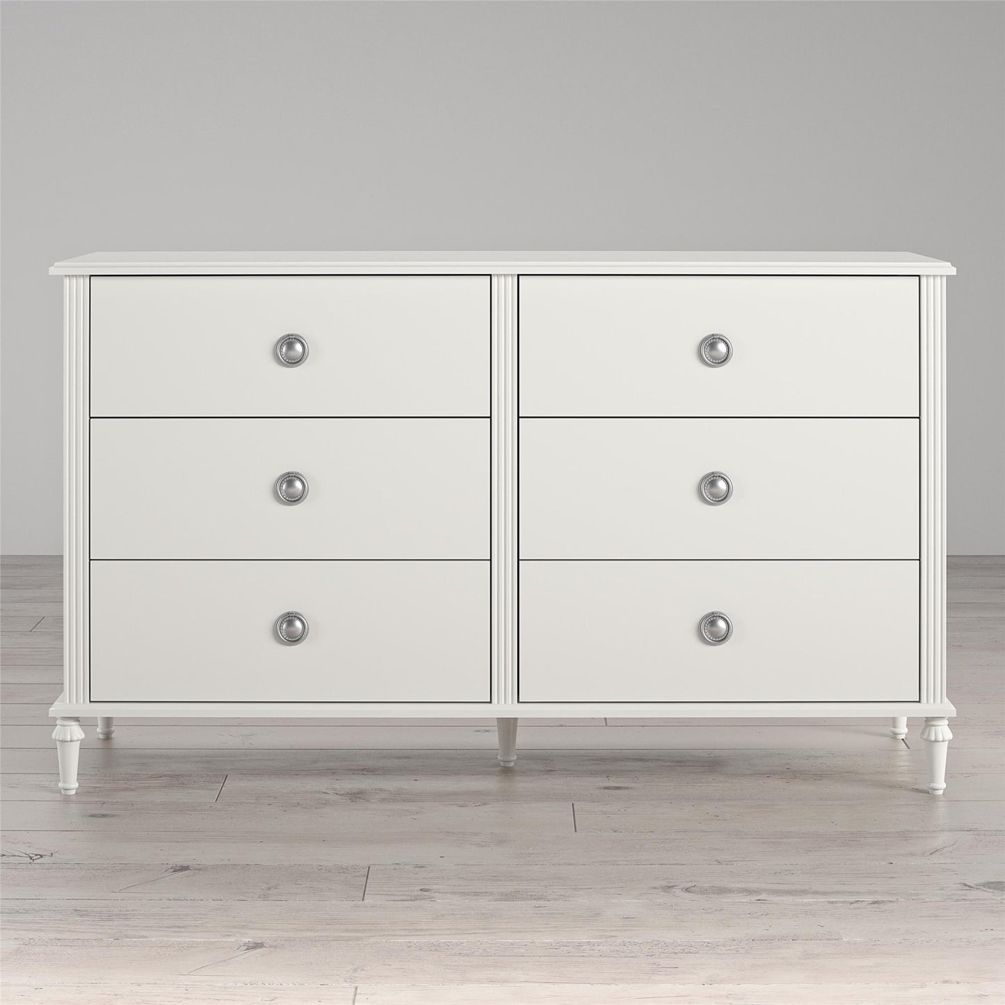 Rowan Valley Arden 6 Drawer Dresser with Silver Ring Drawer Pulls - White