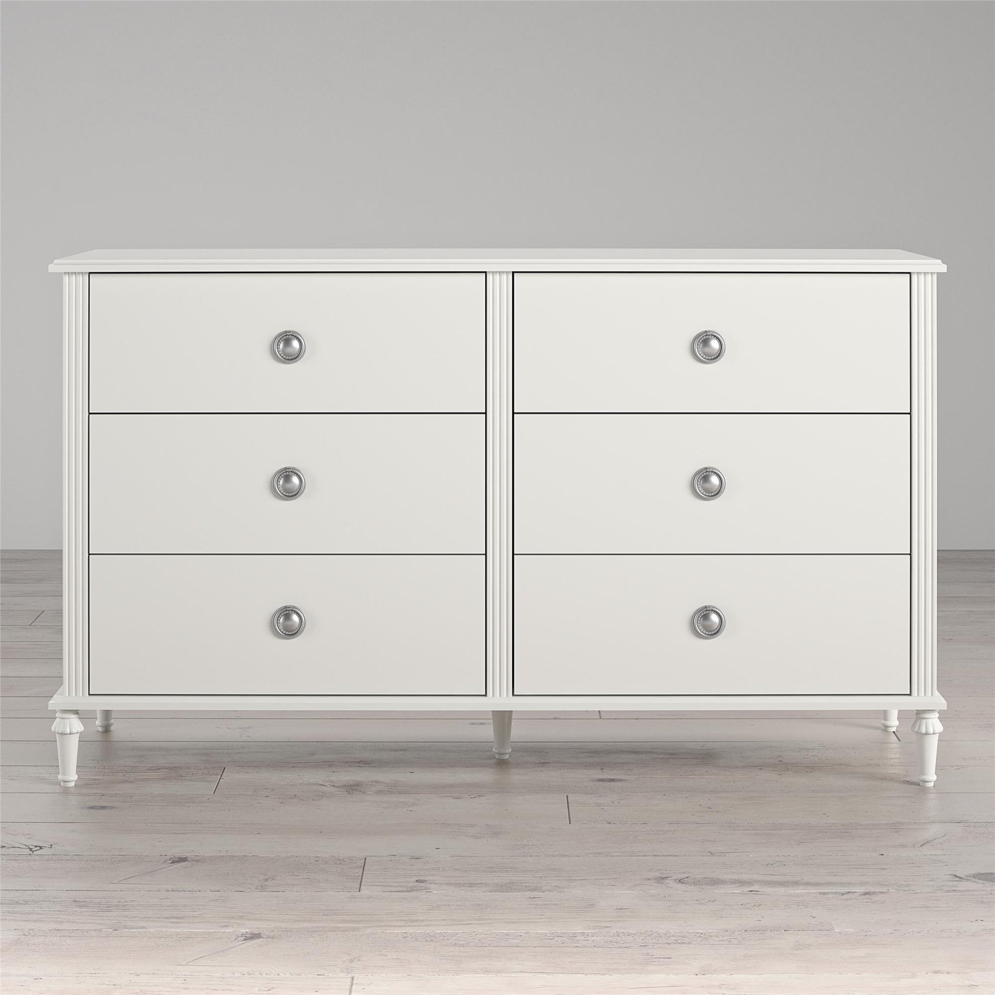Rowan Valley Arden 6 Drawer Dresser with Silver Ring Drawer Pulls - White