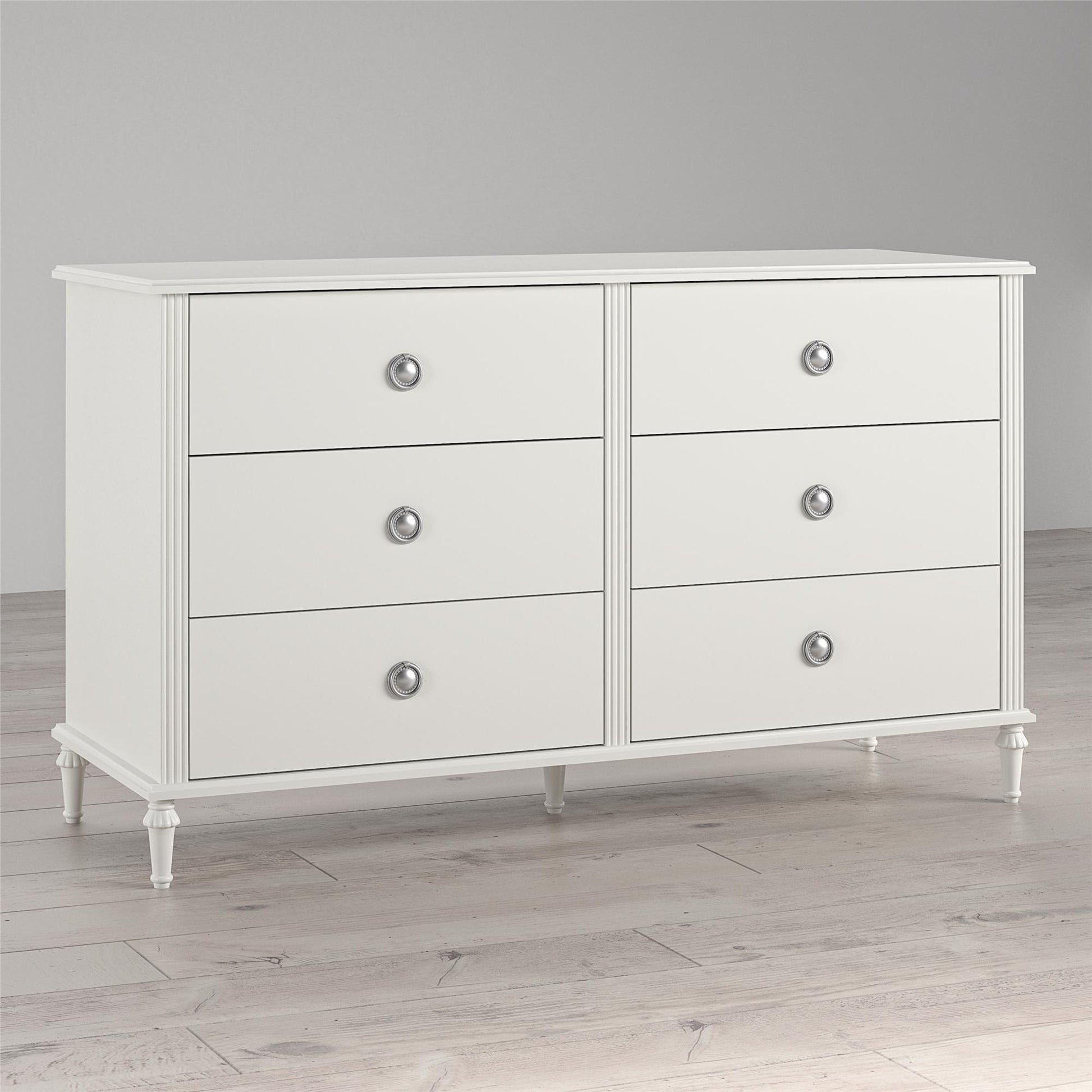 Rowan Valley Arden 6 Drawer Dresser with Silver Ring Drawer Pulls - White