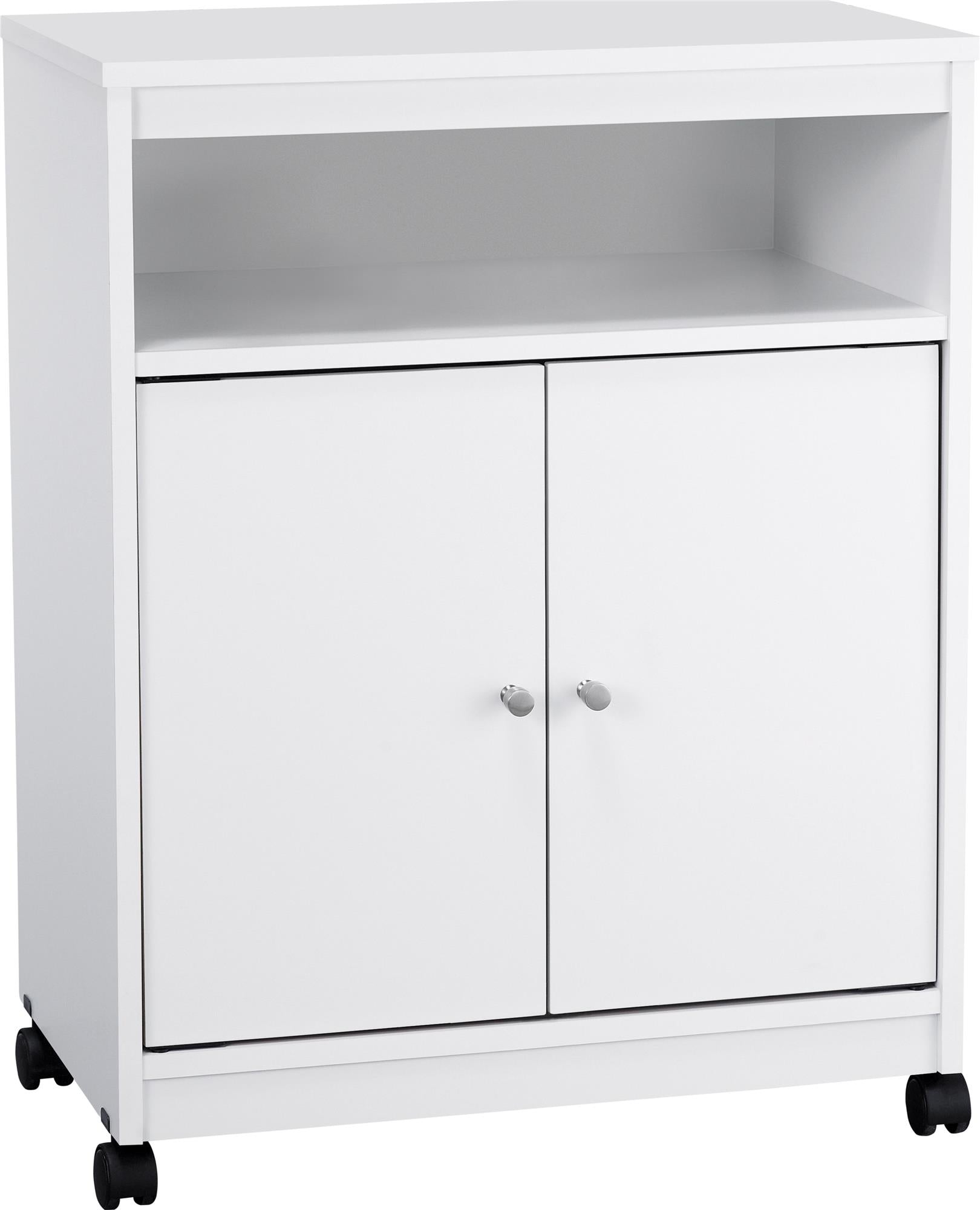 Landry 2 Door Utility Microwave Cart with Shelves - White