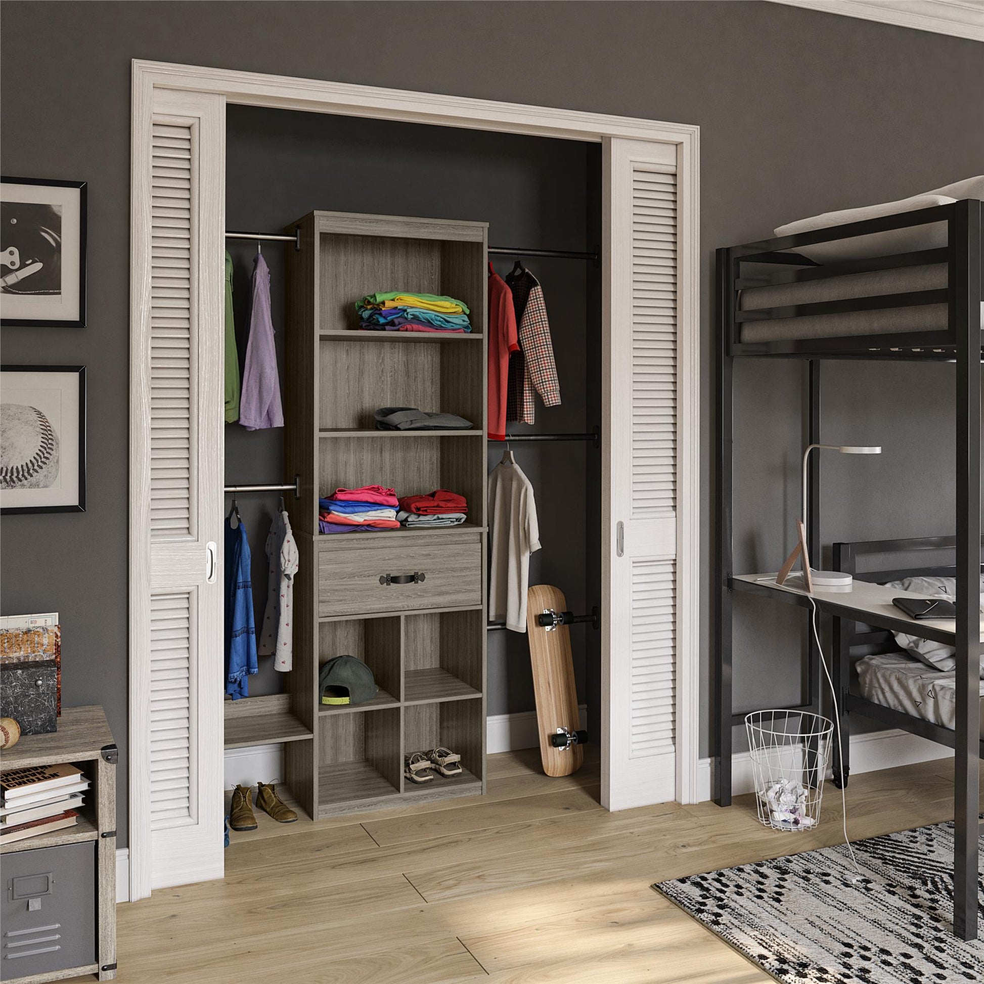 Nova Grow with Me Adjustable Kids’ Closet Organizer System - Gray Oak