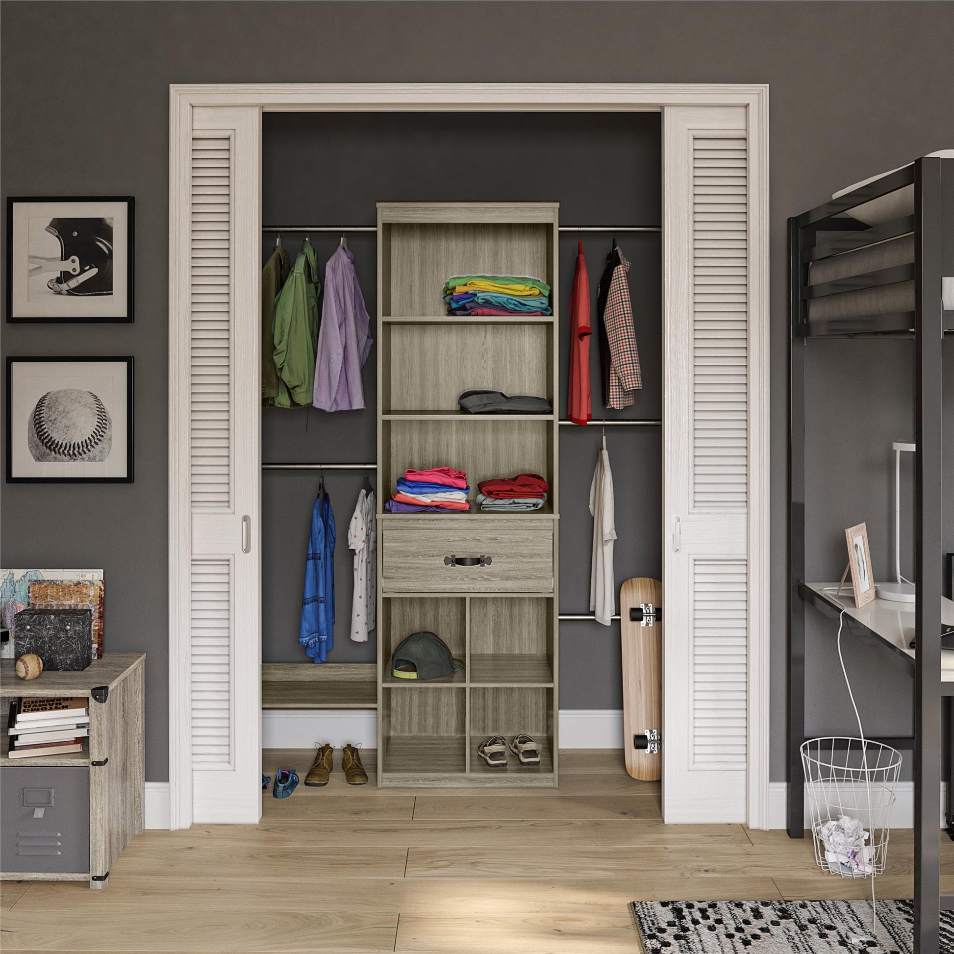 Nova Grow with Me Adjustable Kids’ Closet Organizer System - Gray Oak