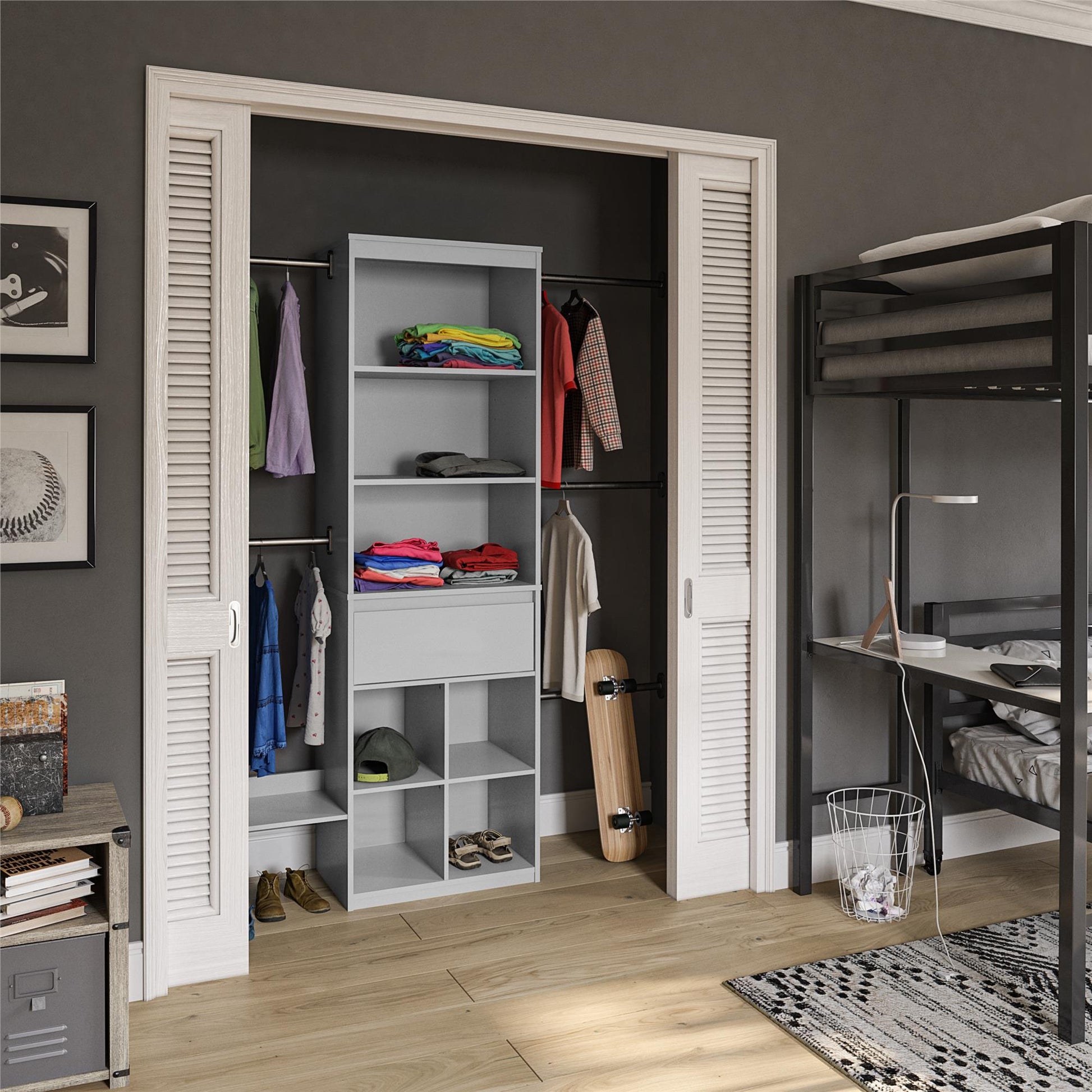 Grow with Me Adjustable Kids’ Closet Organizer System with Adjustable Poles - Dove Gray