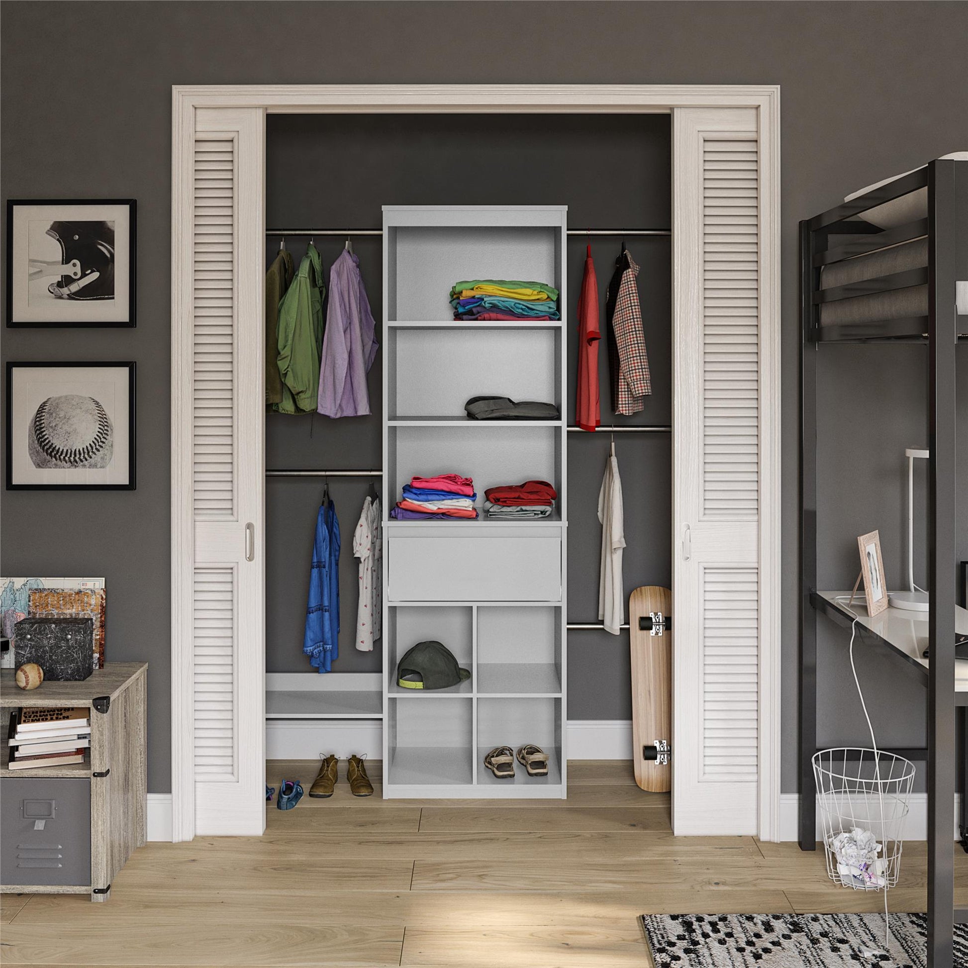 Grow with Me Adjustable Kids’ Closet Organizer System with Adjustable Poles - Dove Gray
