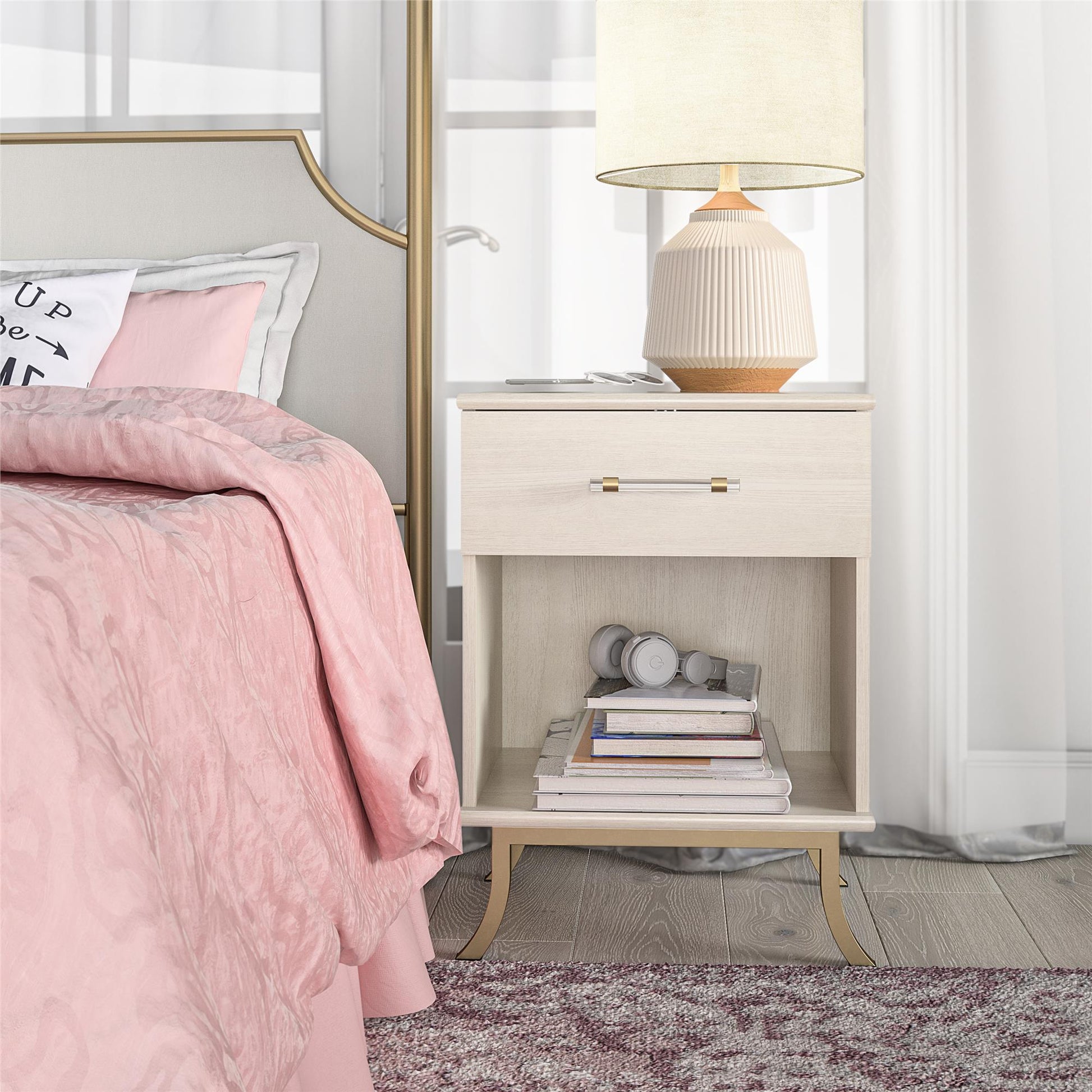 Monarch Hill Clementine White Nightstand with 1 Drawer - Ivory Oak