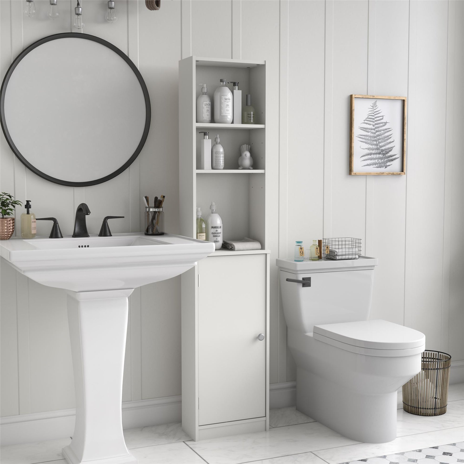 Basin 14 Inch Linen Storage Tower  - White