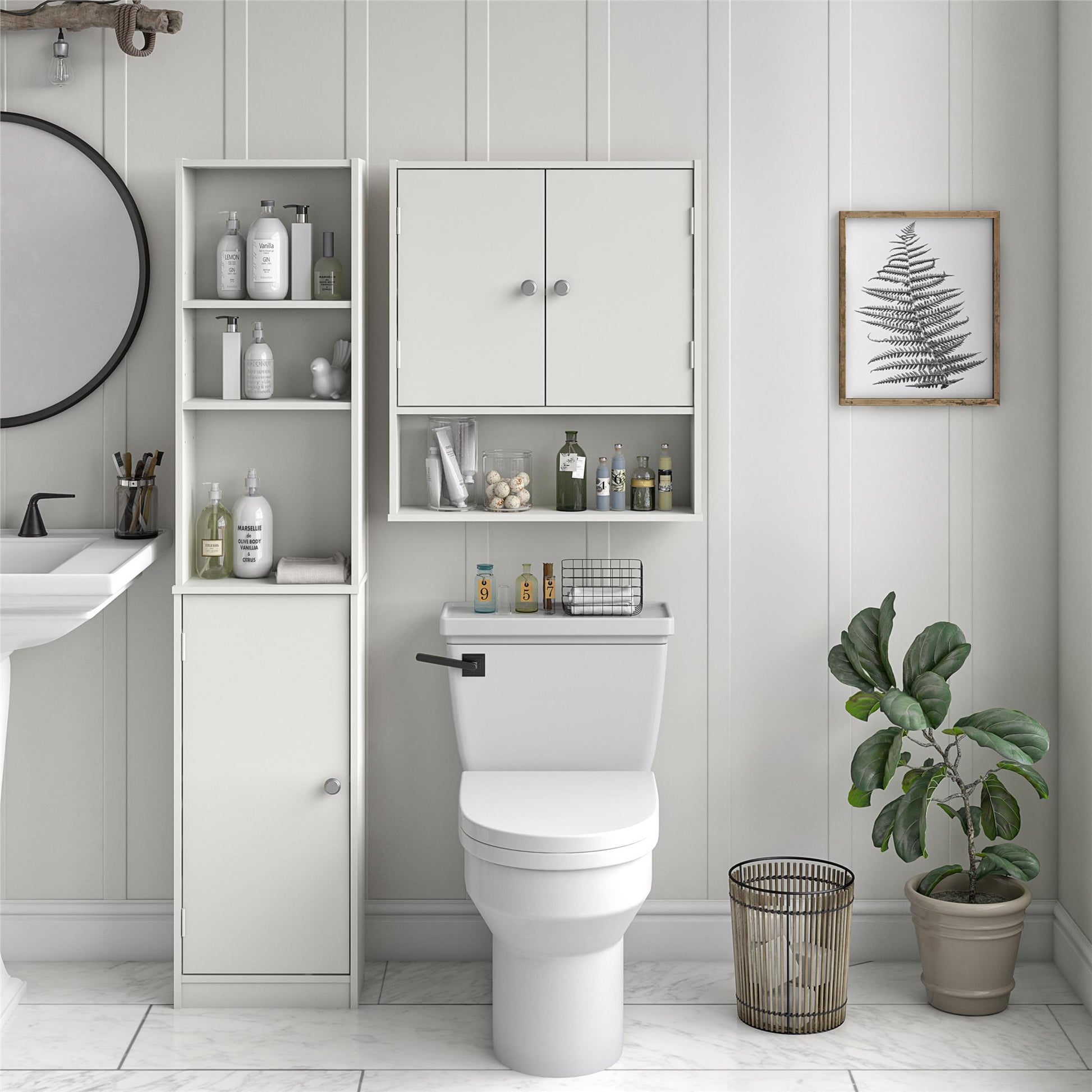 Basin 14 Inch Linen Storage Tower  - White