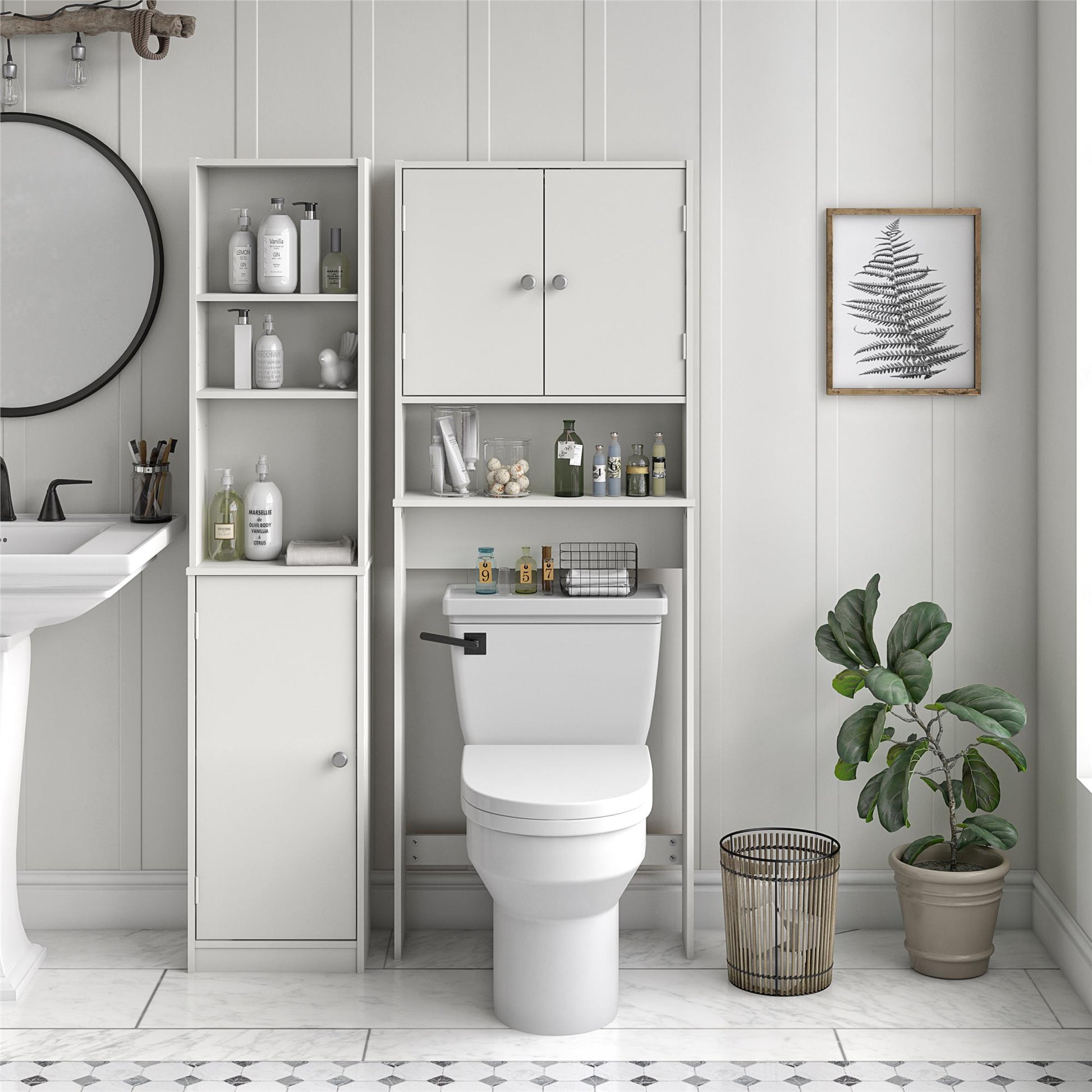 Basin 14 Inch Linen Storage Tower  - White