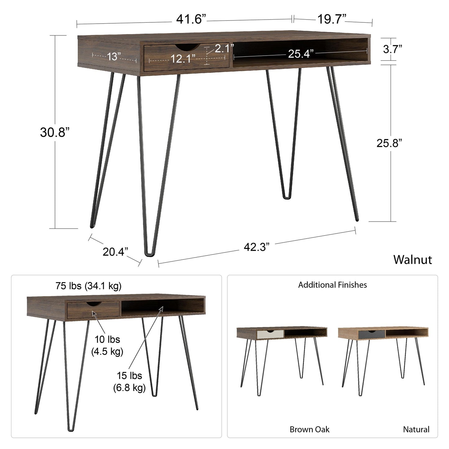 Concord Computer Desk with Storage, Brown Oak/Gray - Brown Oak