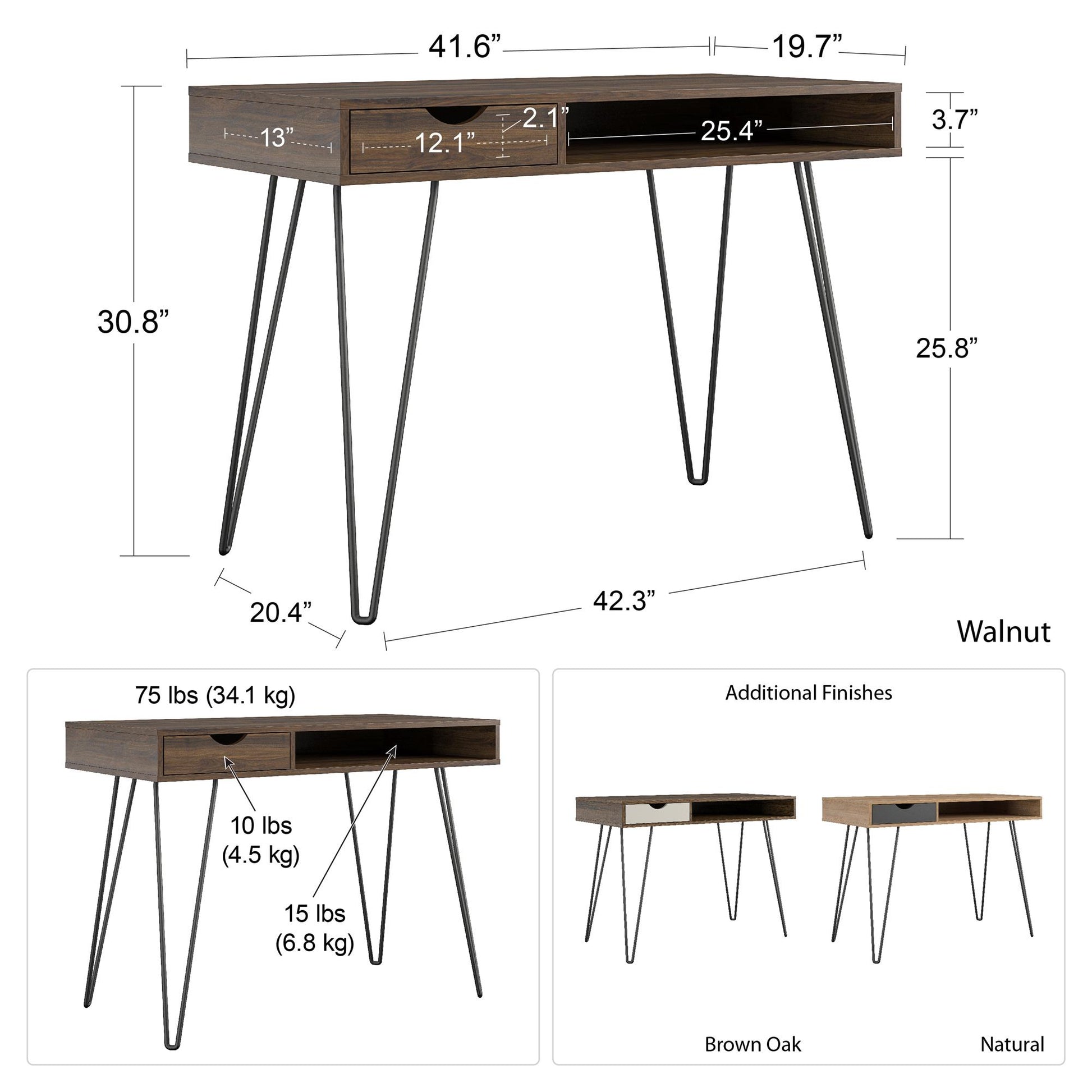 Concord Computer Desk with Storage, Brown Oak/Gray - Brown Oak