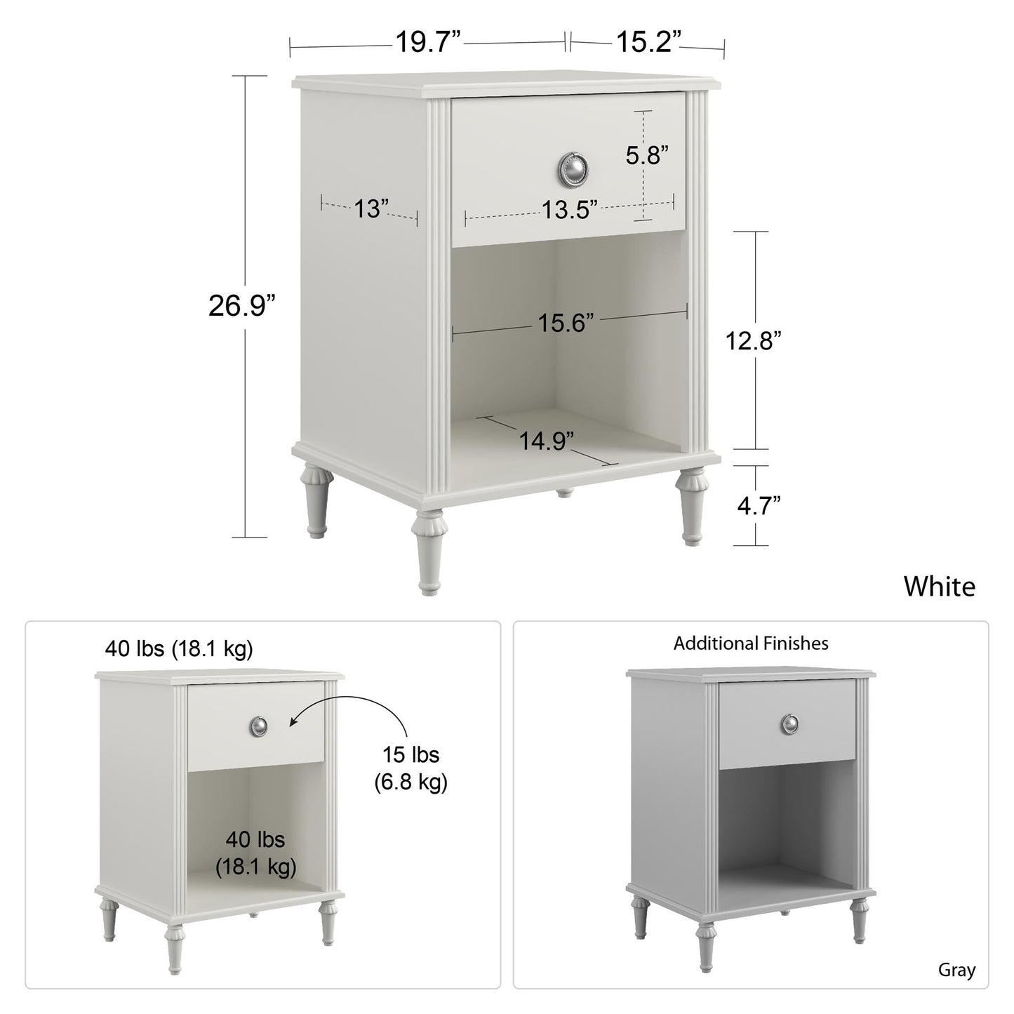 Rowan Valley Arden 1 Drawer Kids’ Nightstand with Open Cubby Space - Dove Gray