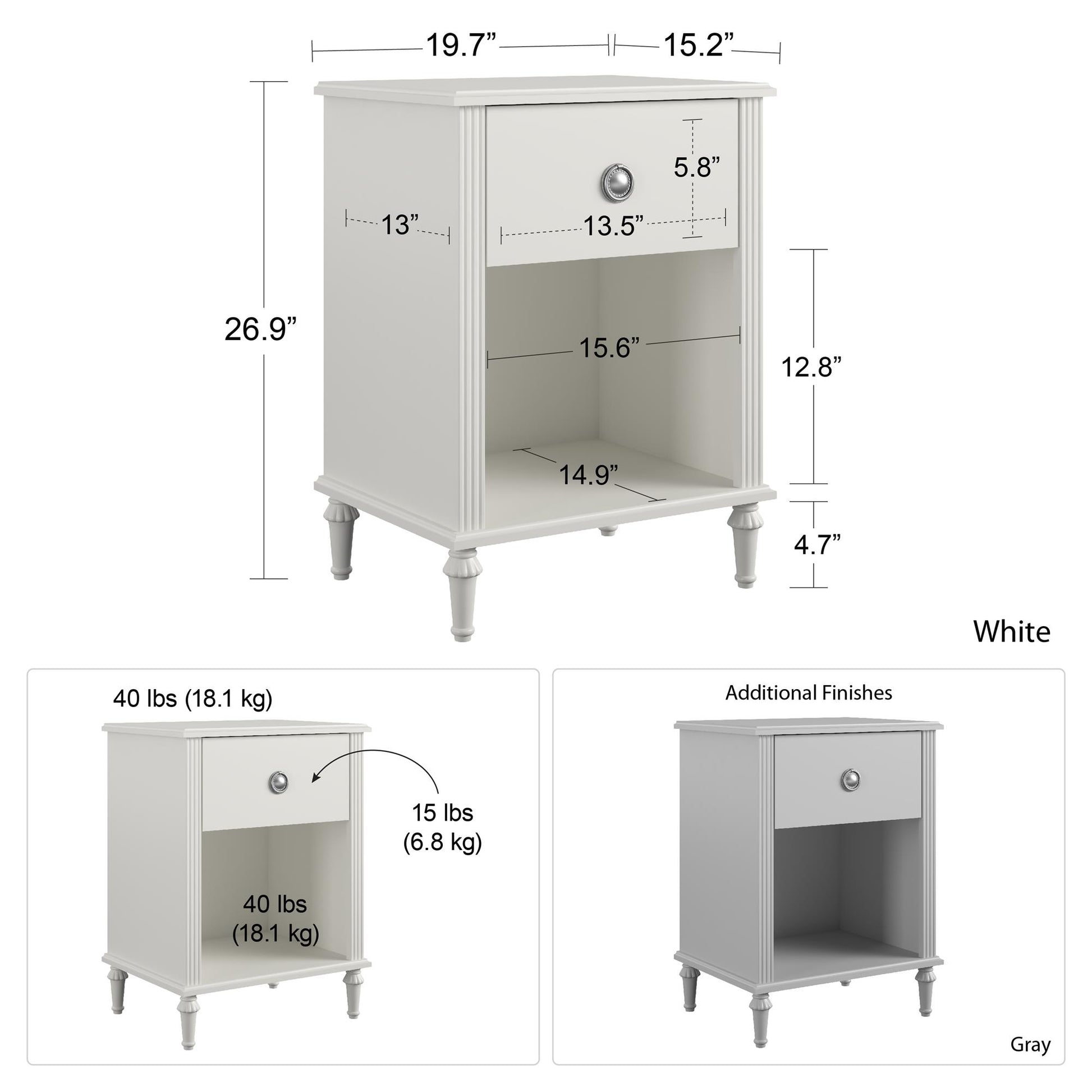 Rowan Valley Arden 1 Drawer Kids’ Nightstand with Open Cubby Space - White