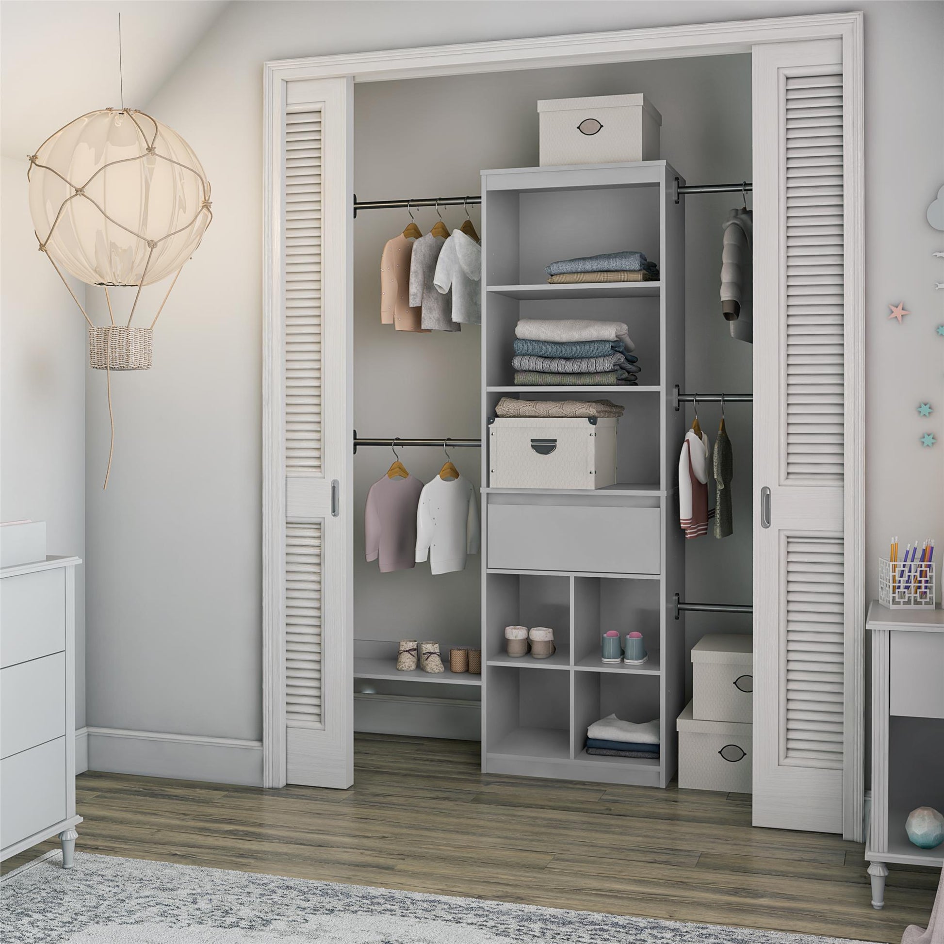 Grow with Me Adjustable Kids’ Closet Organizer System with Adjustable Poles - Dove Gray