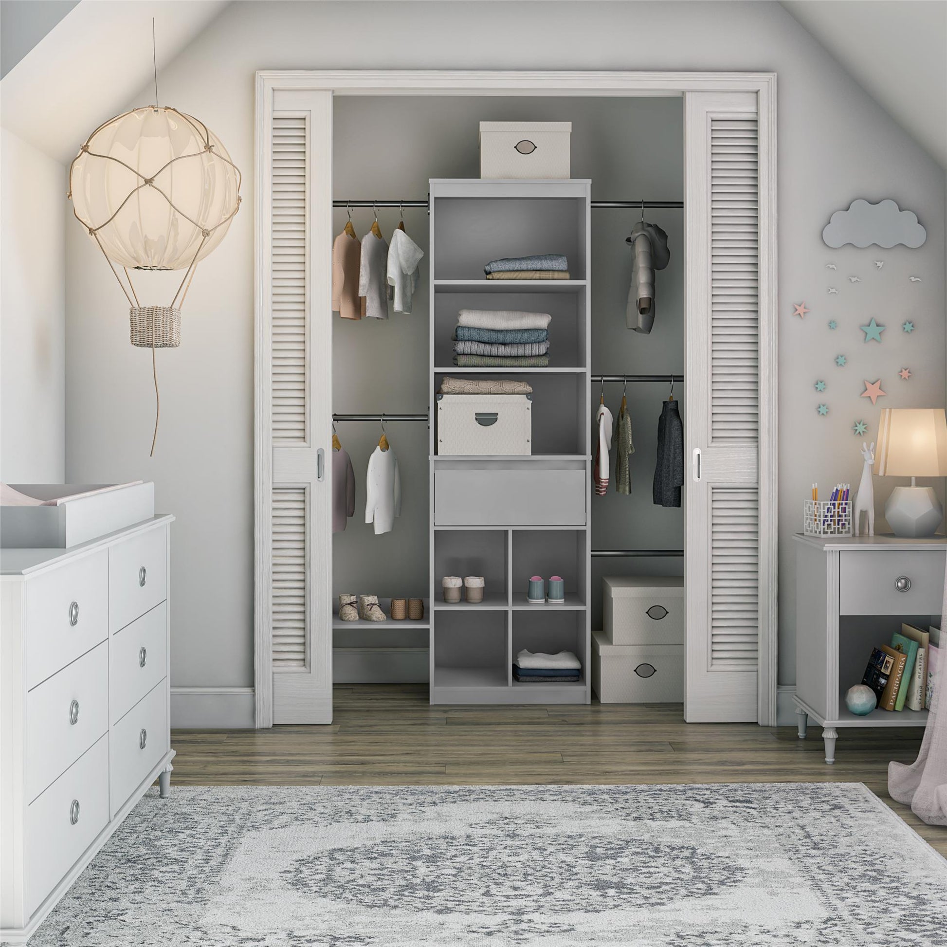 Grow with Me Adjustable Kids’ Closet Organizer System with Adjustable Poles - Dove Gray
