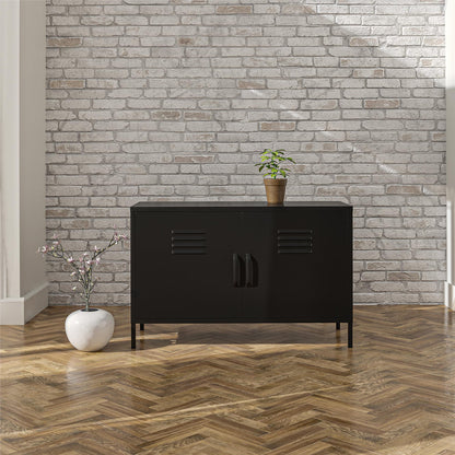 Shadwick 2 Door Metal Locker Accent Cabinet with 2 Shelves - Black