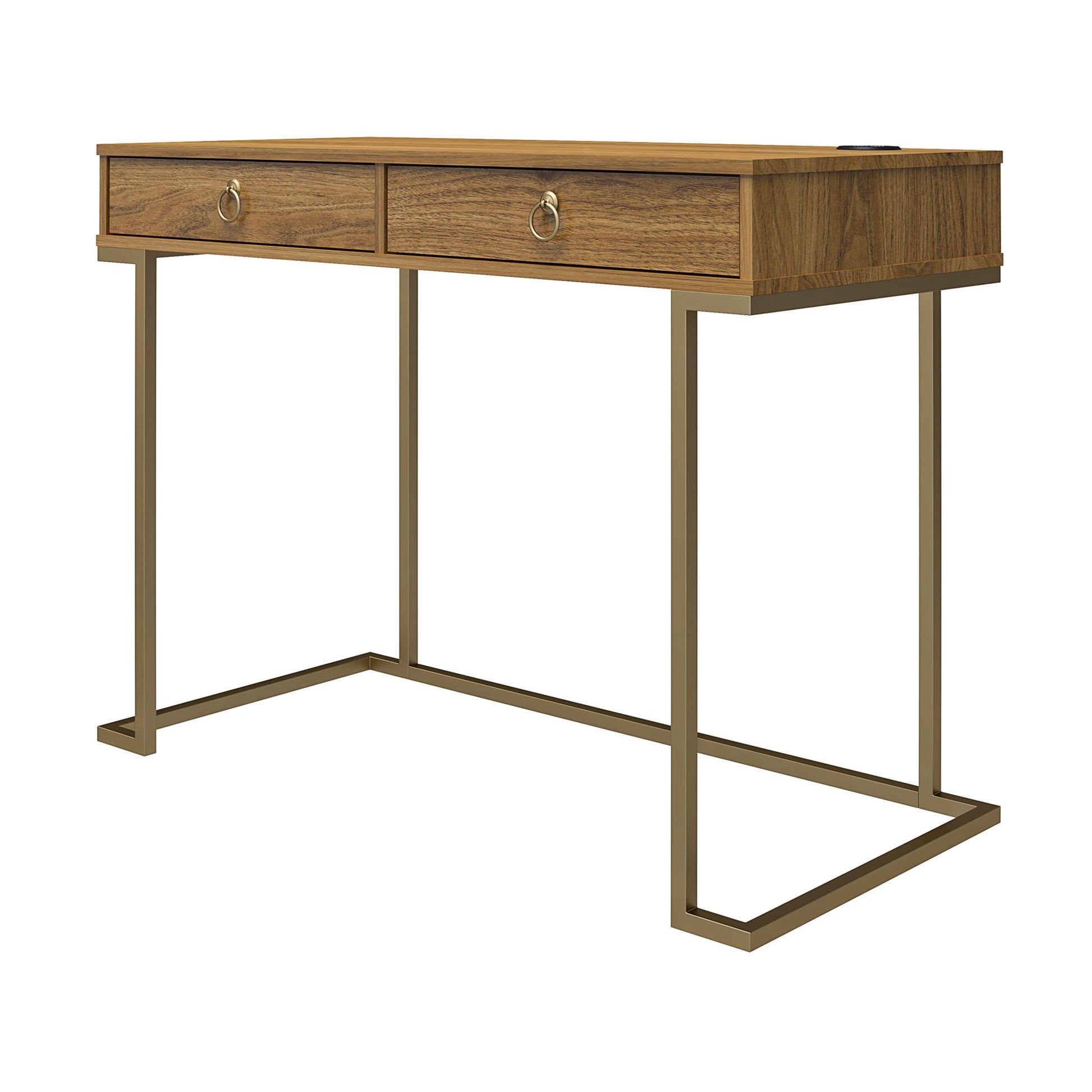 Olten Computer Desk with 2 Drawers and Wireless Charging Spot - Walnut