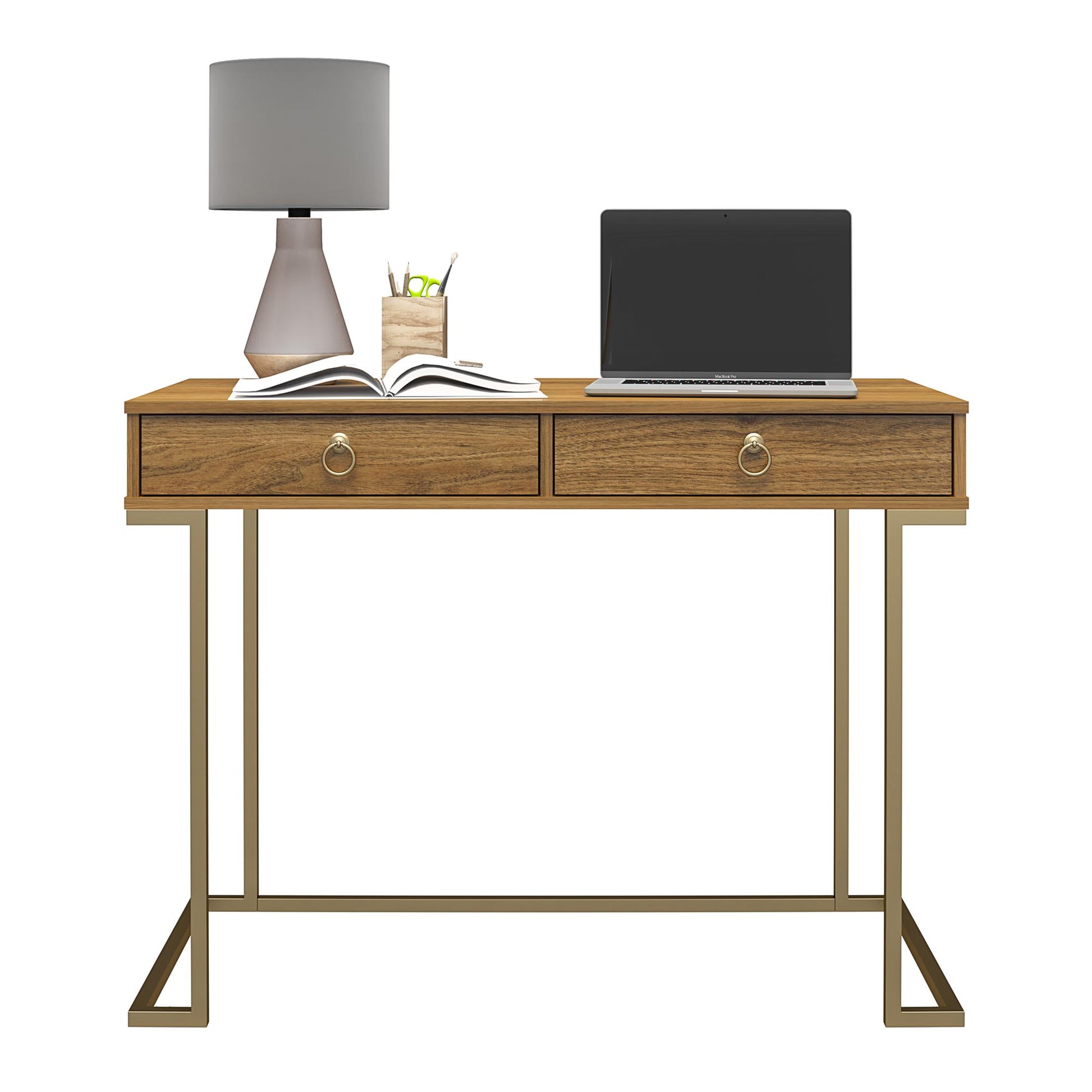 Olten Computer Desk with 2 Drawers and Wireless Charging Spot - Walnut