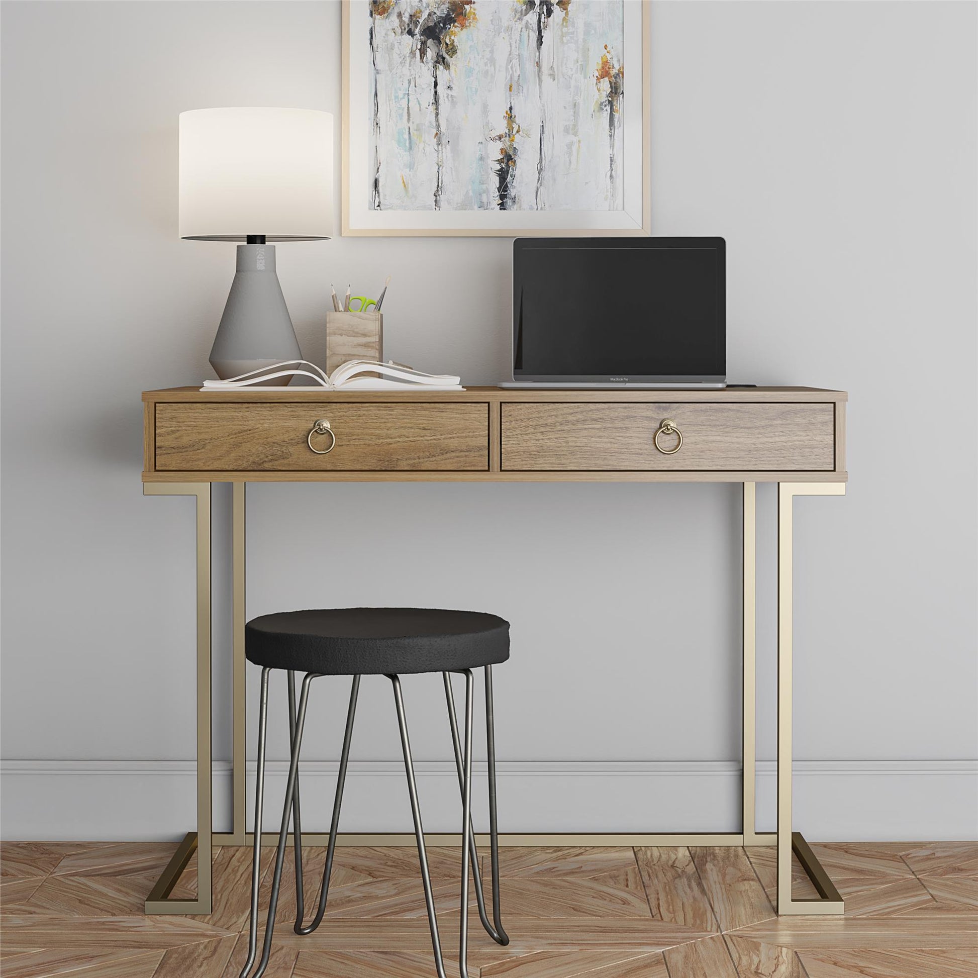 Olten Computer Desk with 2 Drawers and Wireless Charging Spot - Walnut