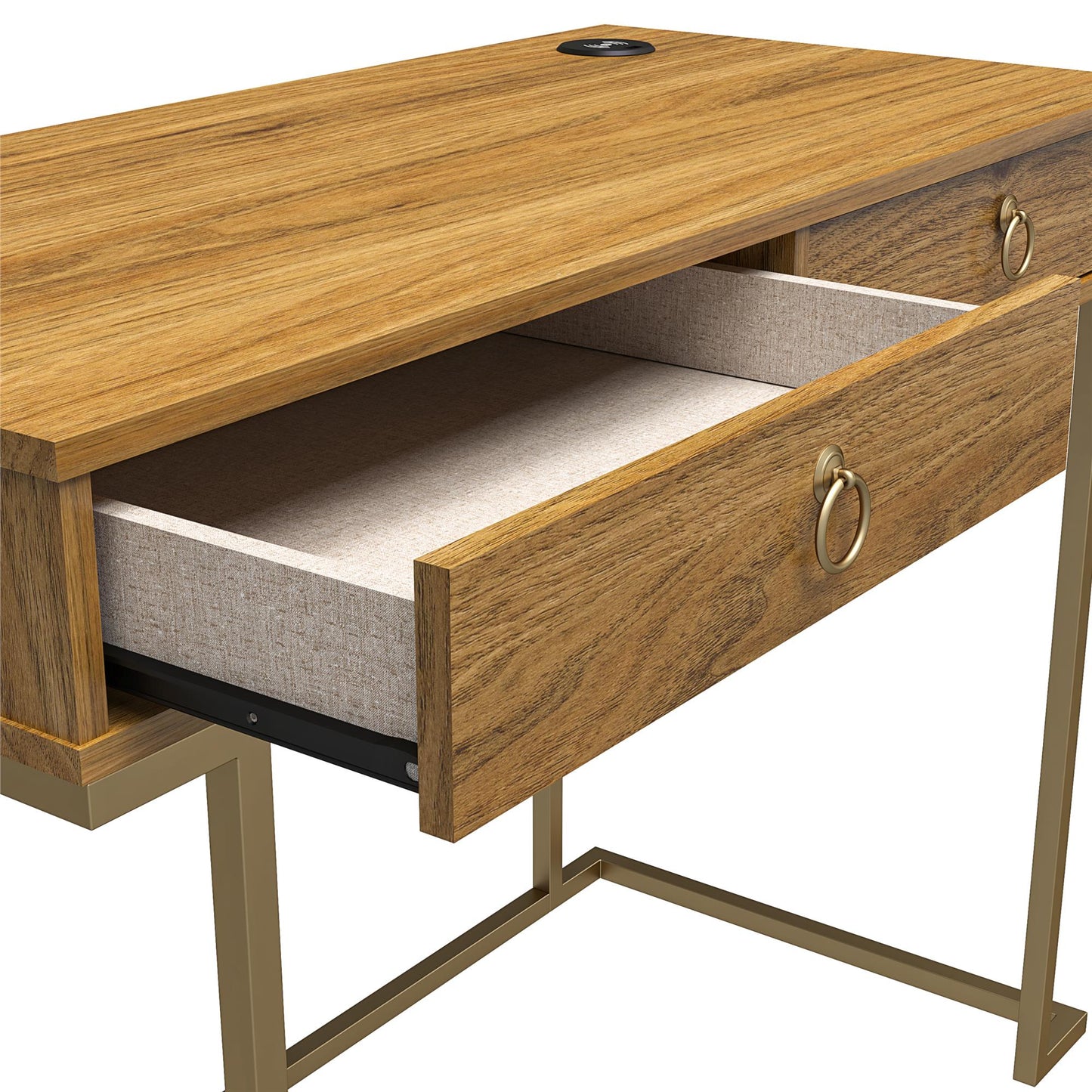 Olten Computer Desk with 2 Drawers and Wireless Charging Spot - Walnut