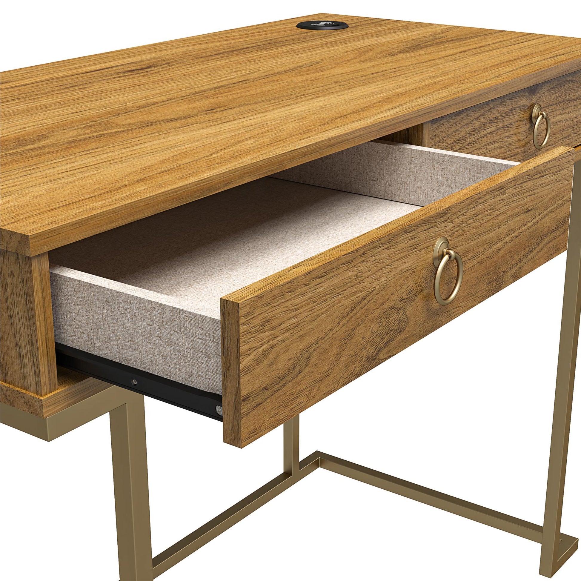 Olten Computer Desk with 2 Drawers and Wireless Charging Spot - Walnut