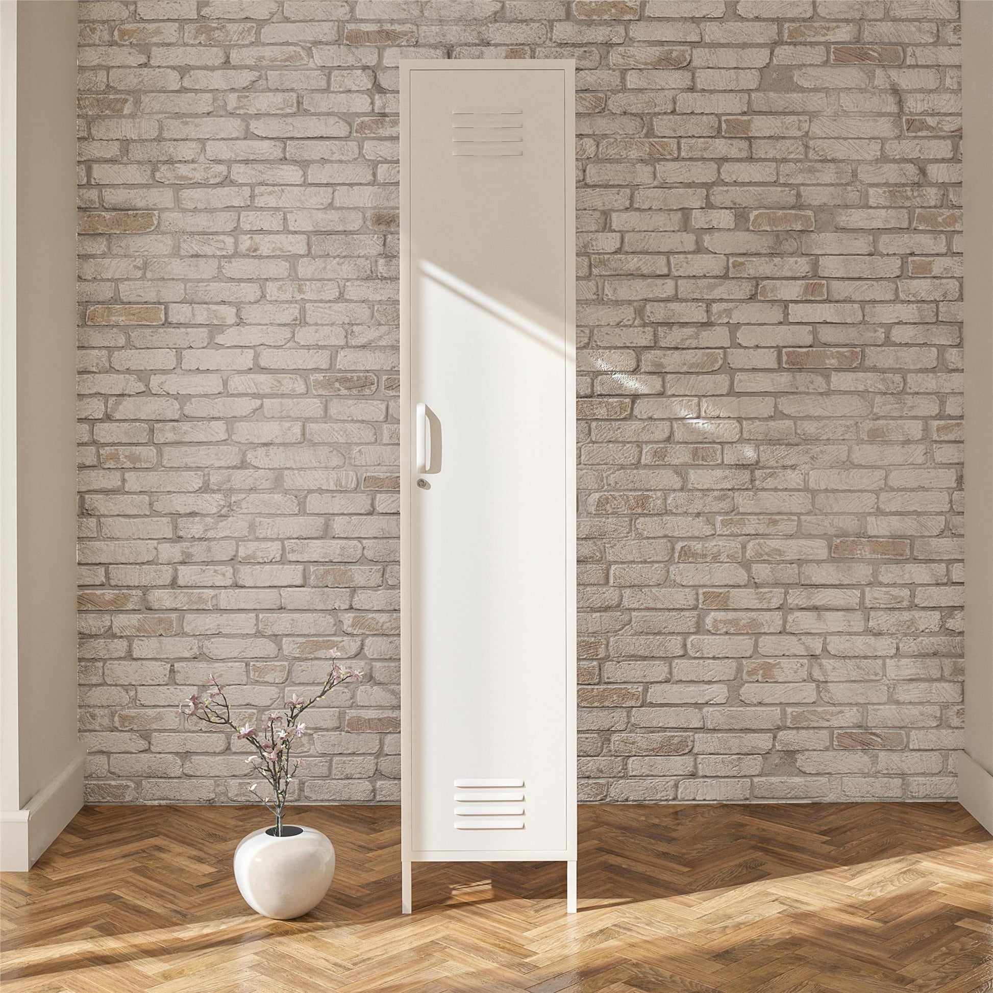 Shadwick Single Closed Door Metal Locker Storage Cabinet with 4 Shelves - White