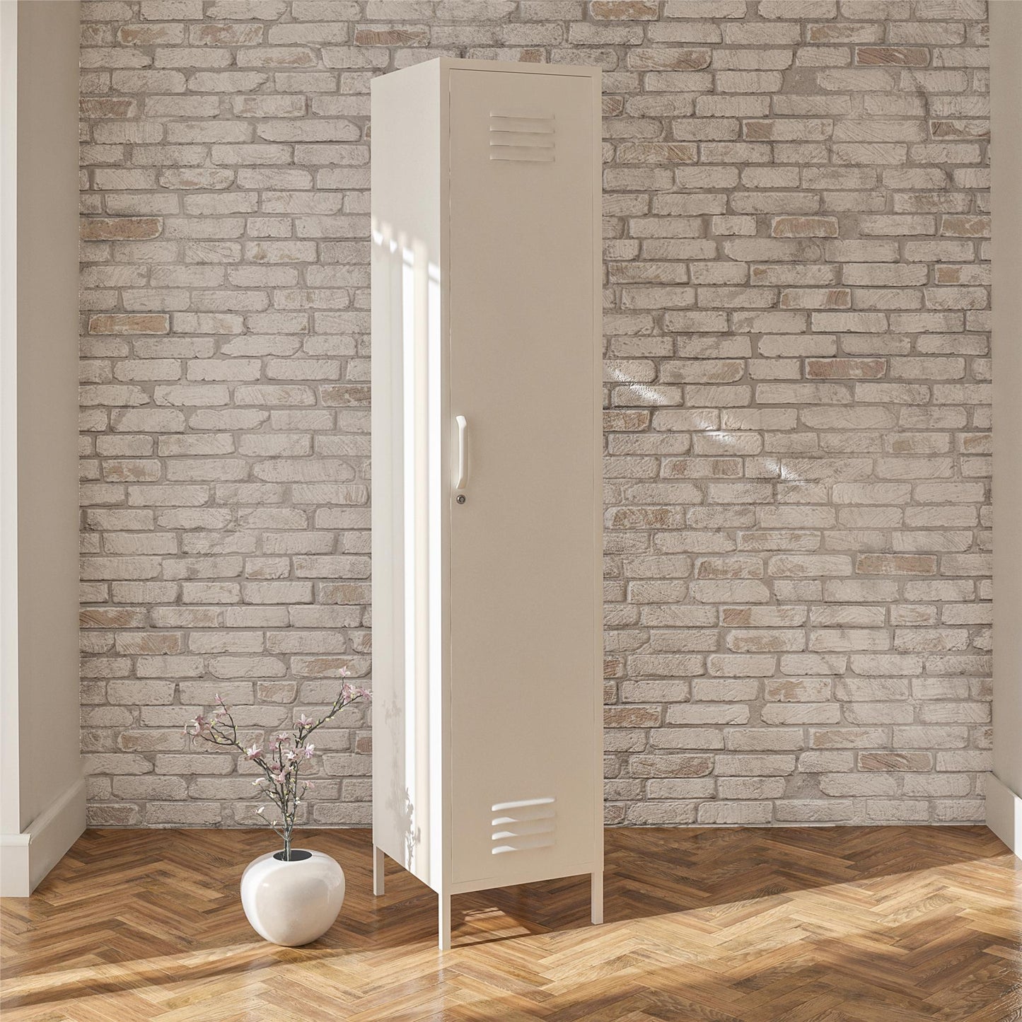 Shadwick Single Closed Door Metal Locker Storage Cabinet with 4 Shelves - Pink