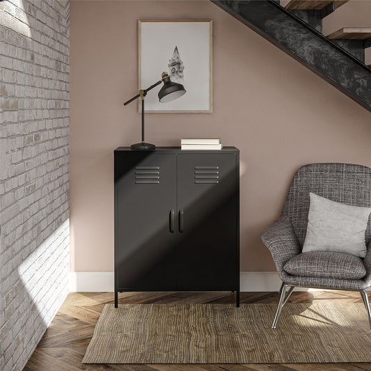 Shadwick 2 Door Metal Locker Storage Cabinet with 3 Shelves - Black