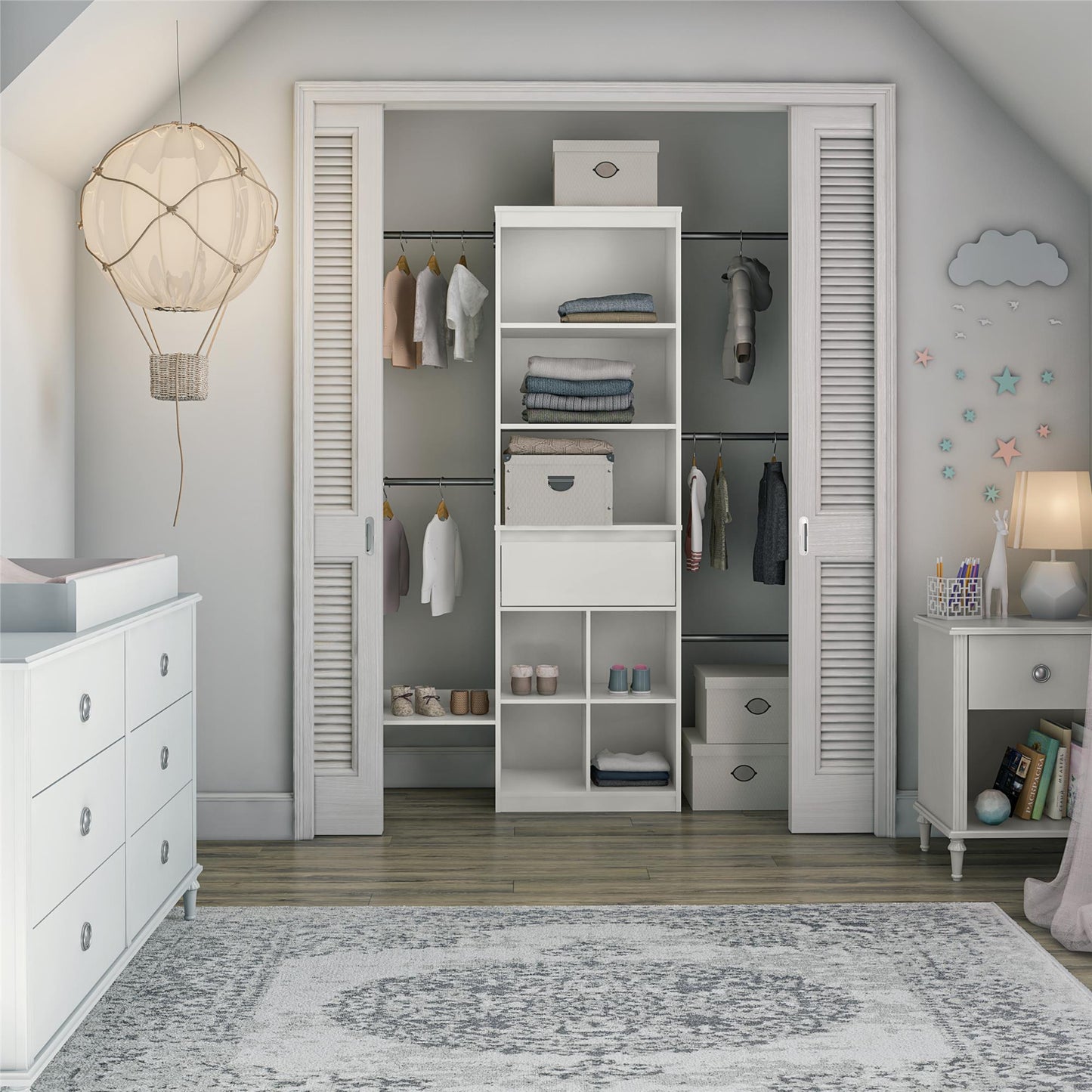 Grow with Me Adjustable Kids’ Closet Organizer System with Adjustable Poles - White