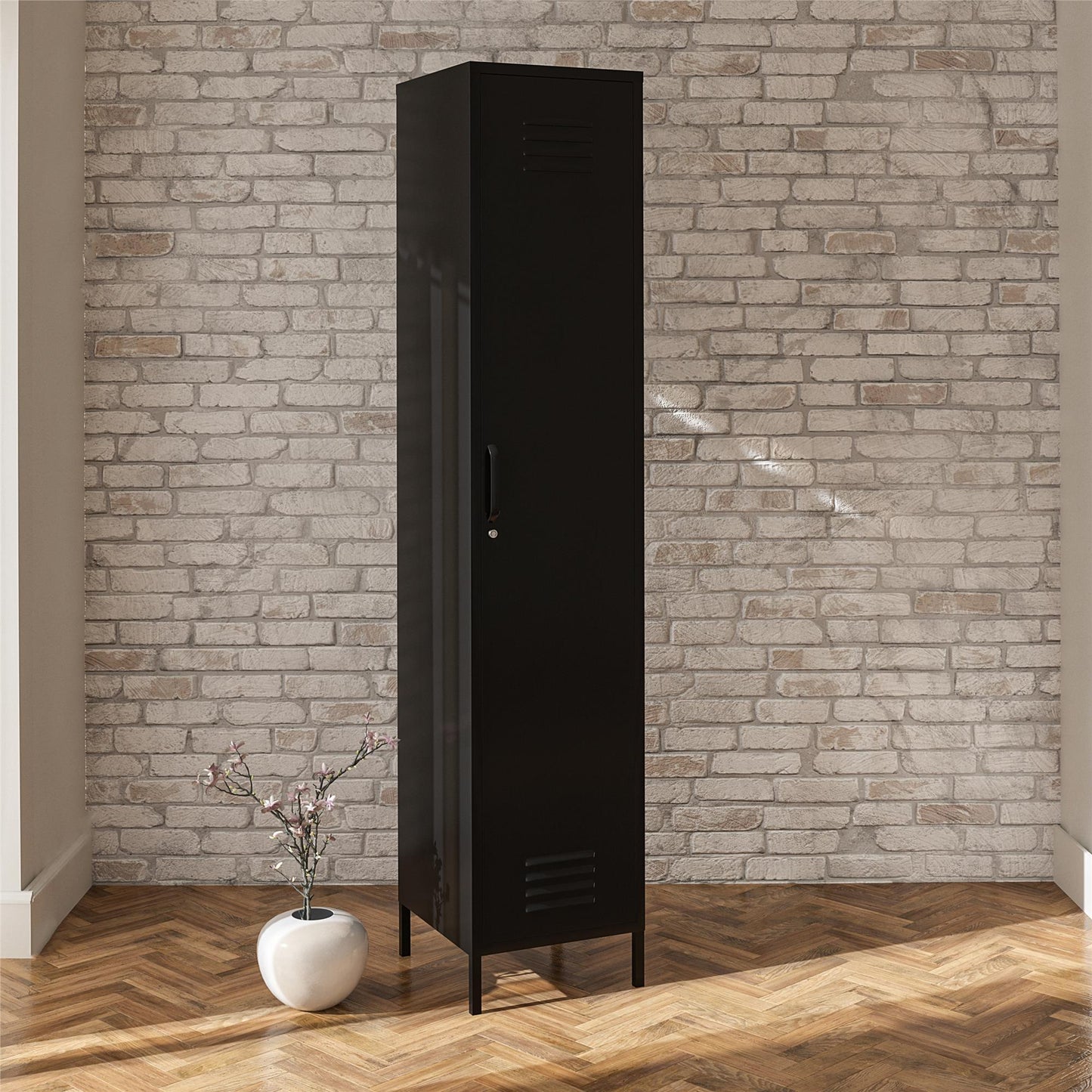 Shadwick Single Closed Door Metal Locker Storage Cabinet with 4 Shelves - Black