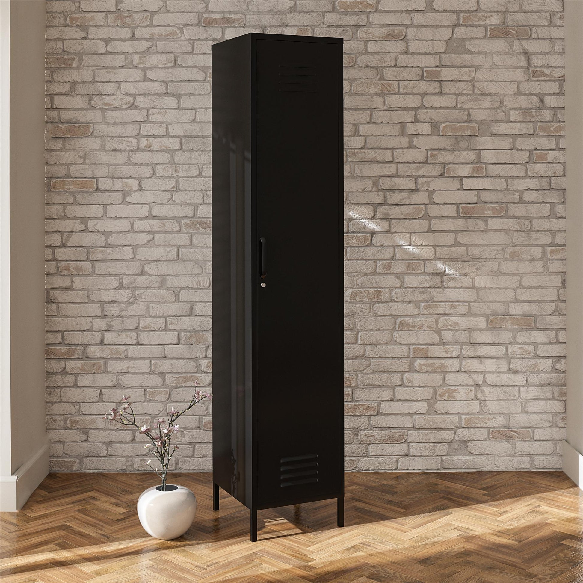 Shadwick Single Closed Door Metal Locker Storage Cabinet with 4 Shelves - Black