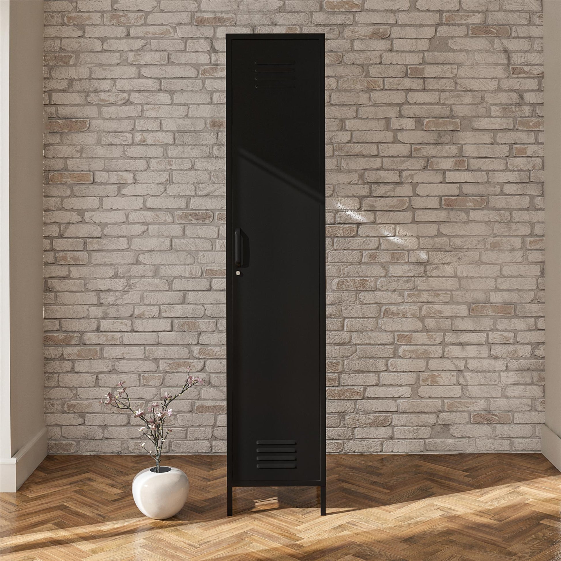 Shadwick Single Closed Door Metal Locker Storage Cabinet with 4 Shelves - Black