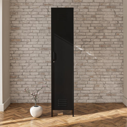 Shadwick Single Closed Door Metal Locker Storage Cabinet with 4 Shelves - Black