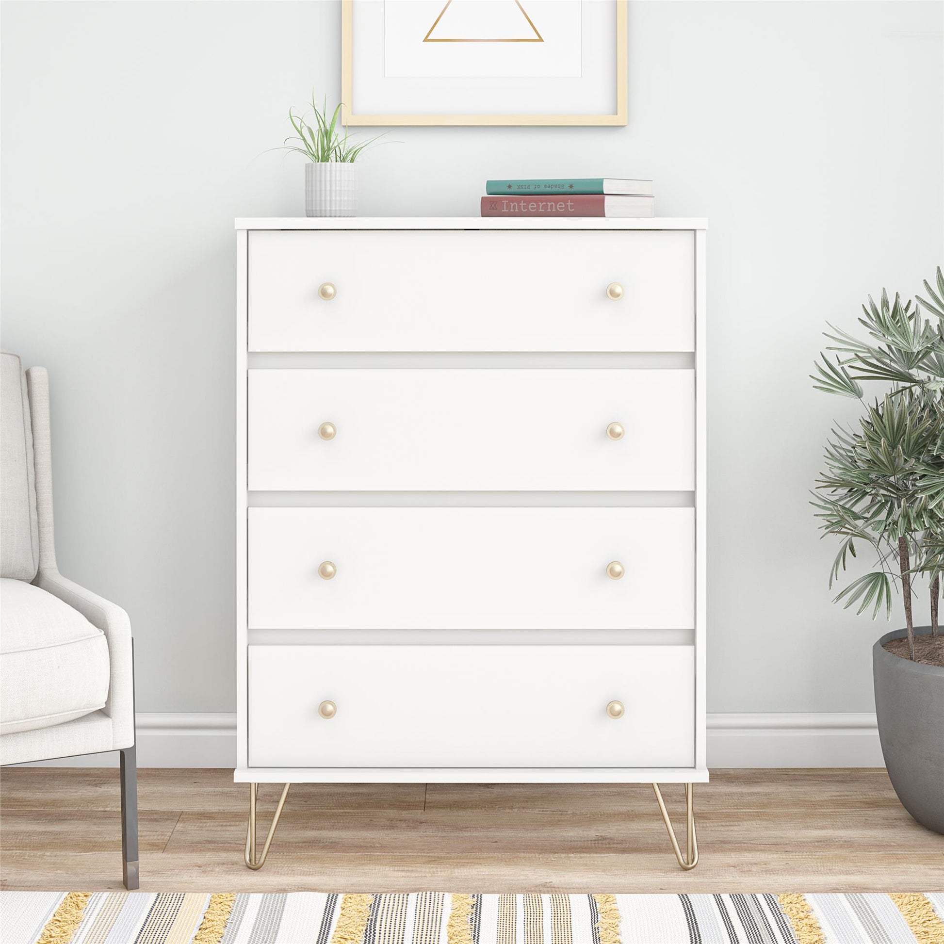 Finley 4 Drawer Dresser, White - White