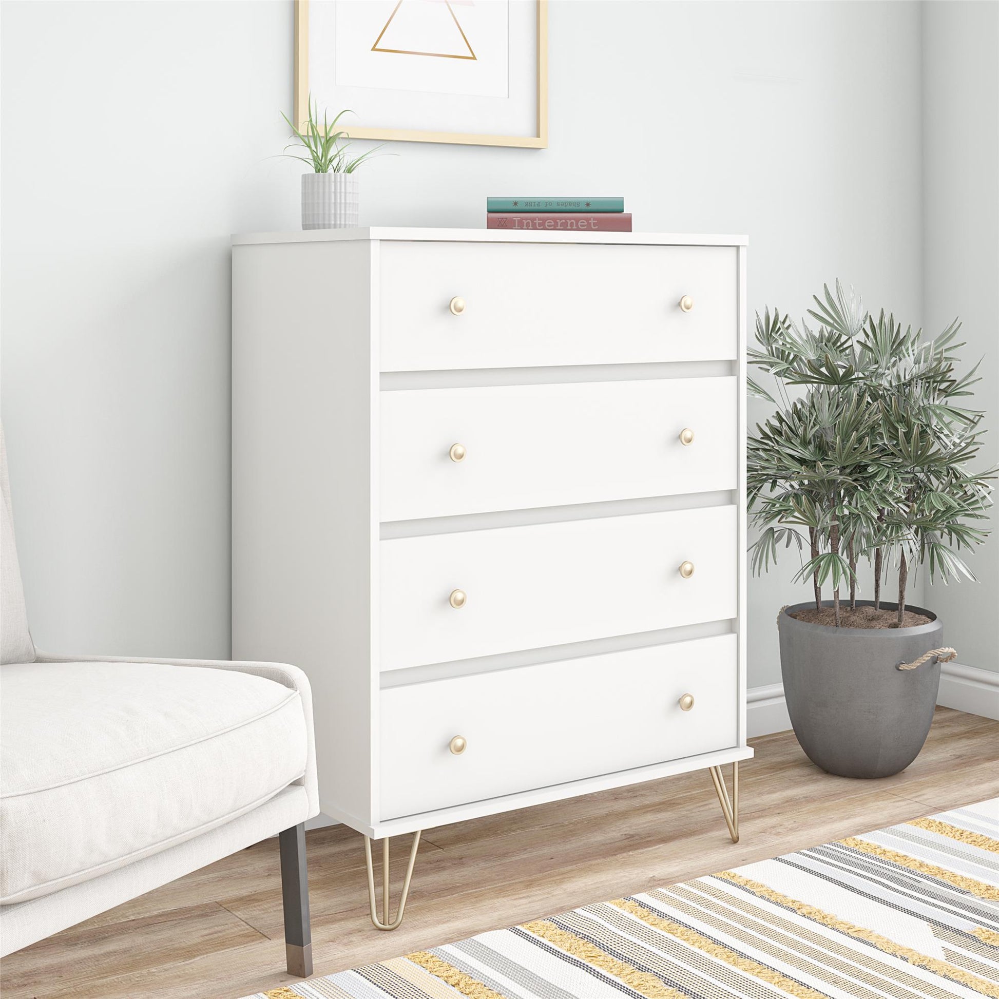 Finley 4 Drawer Dresser, White - White