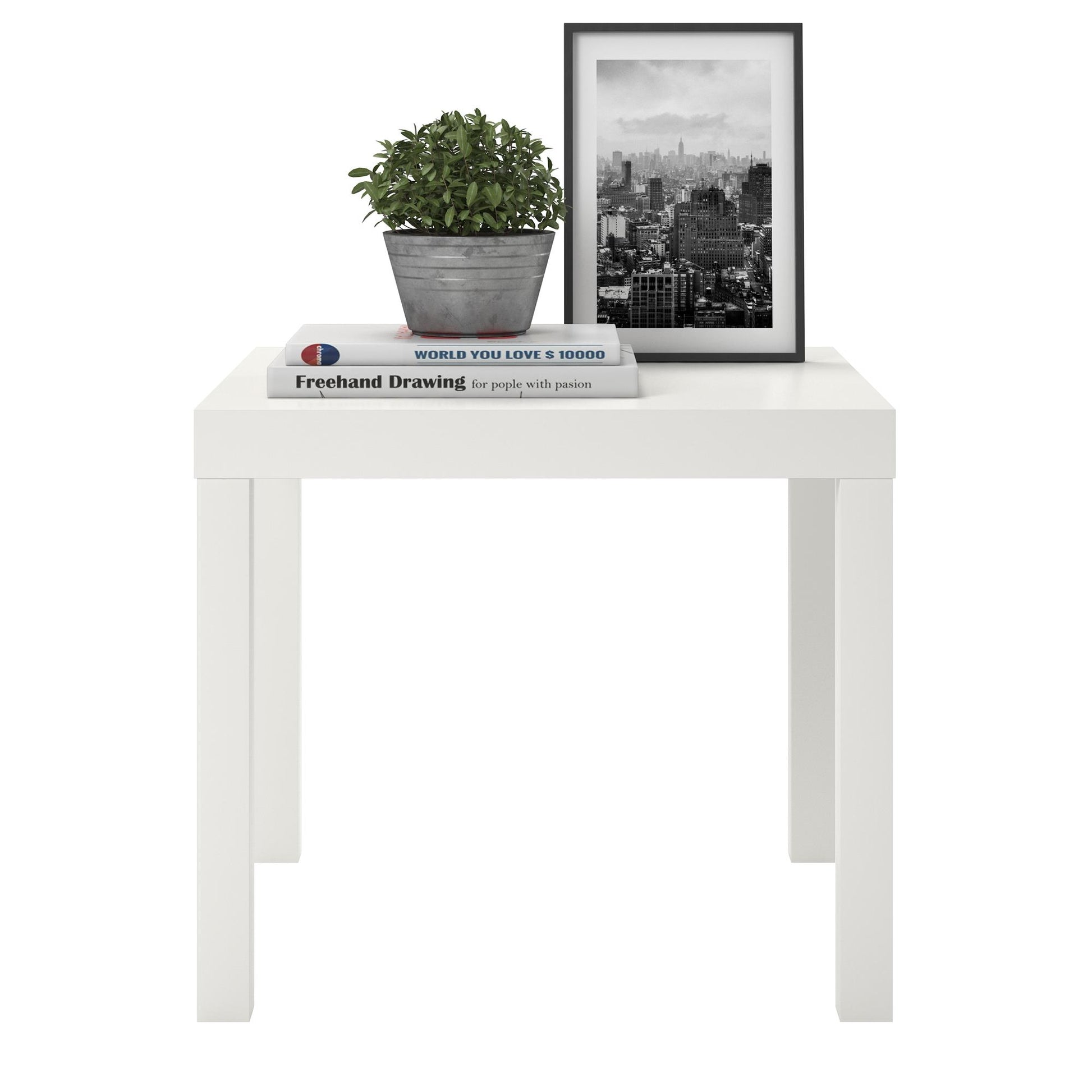Parsons End Table, White - White
