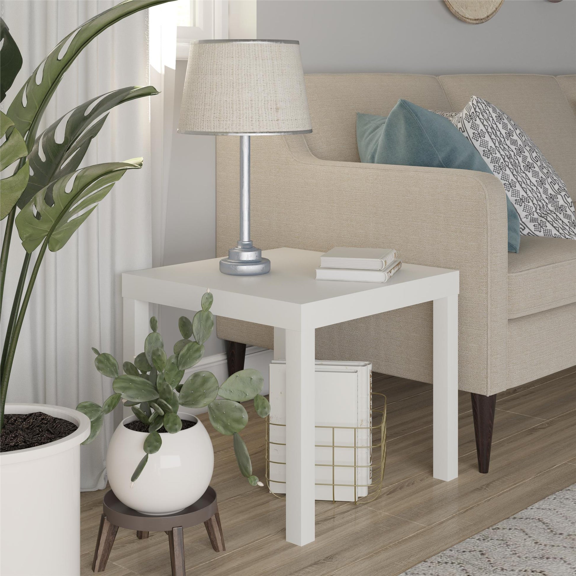 Parsons End Table, White - White