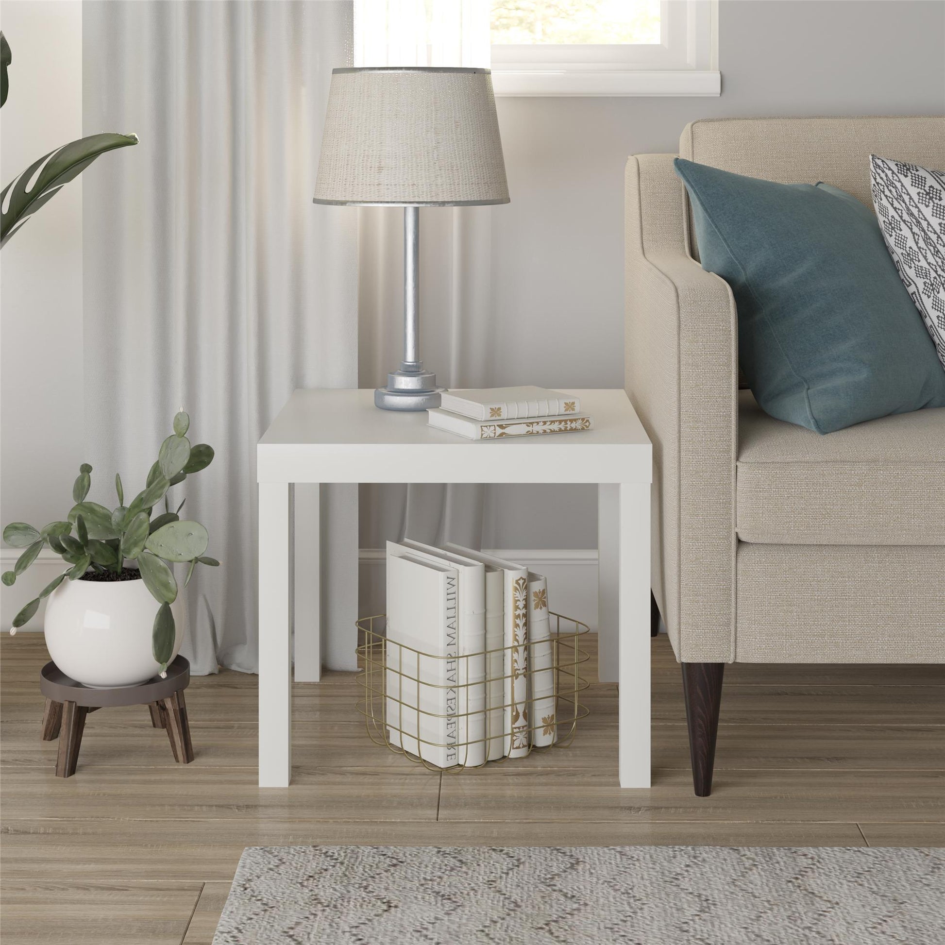 Parsons End Table, White - White