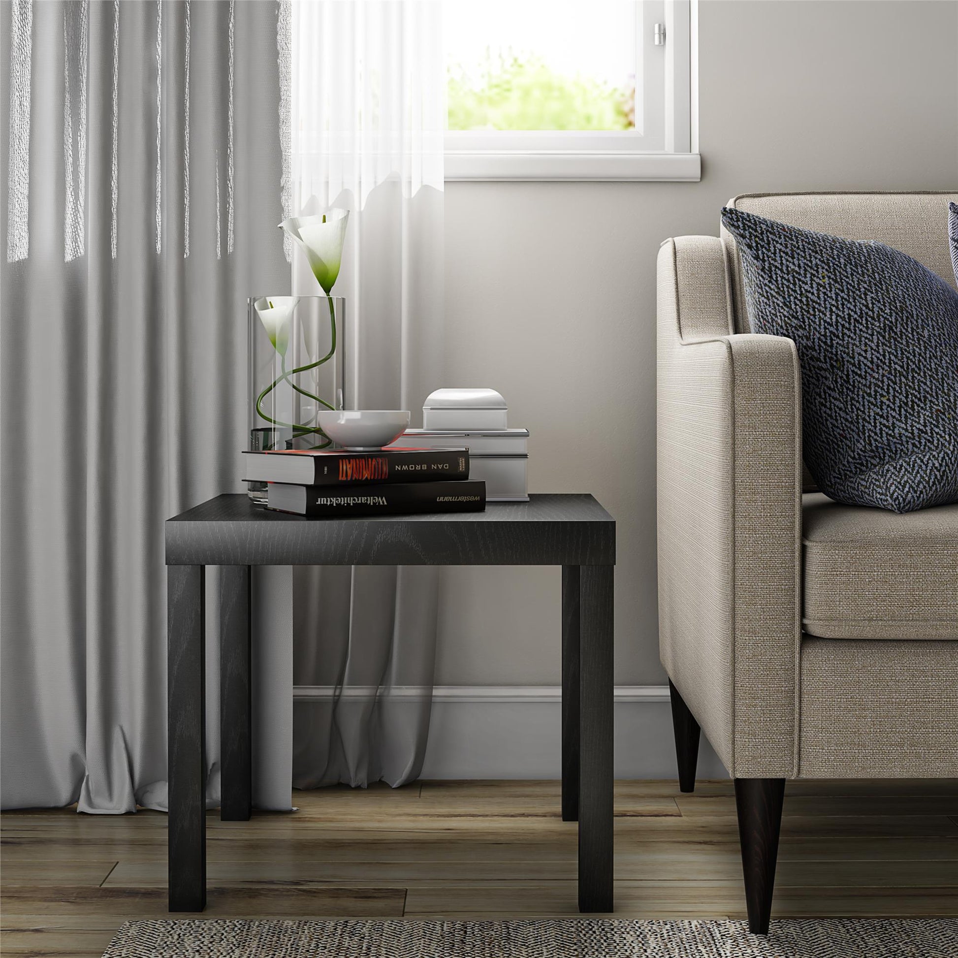 Parsons Hollow Core End Table with Large Top - Black