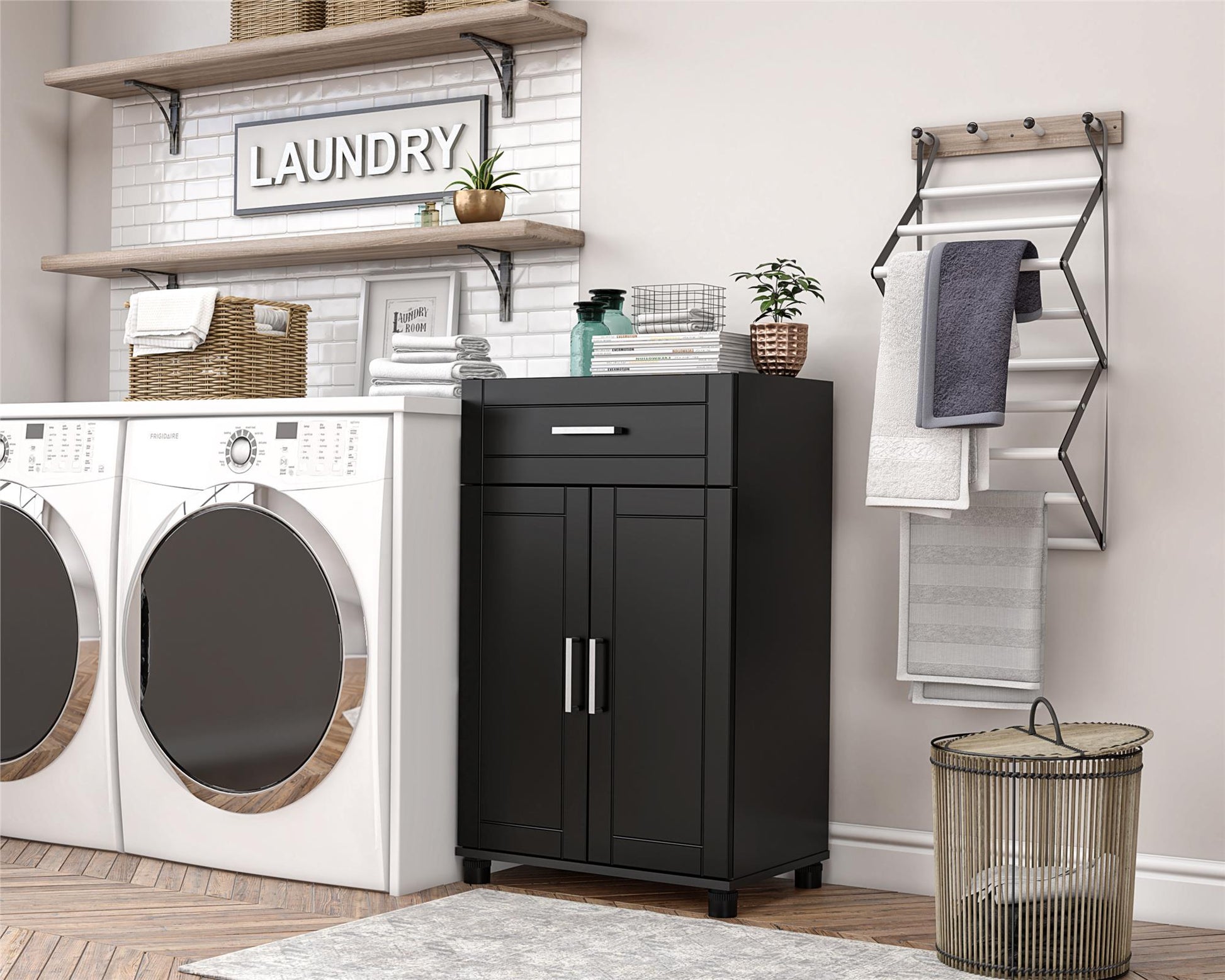 Callahan 24 Inch 1 Drawer and 2 Door Base Storage Cabinet - Black