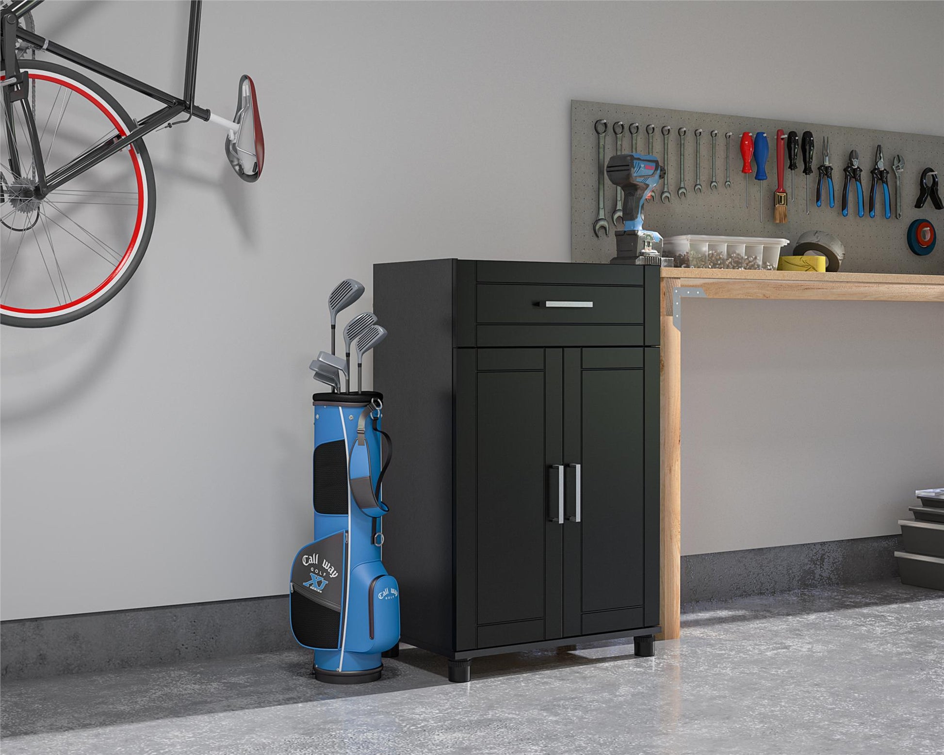 Callahan 24 Inch 1 Drawer and 2 Door Base Storage Cabinet - Black