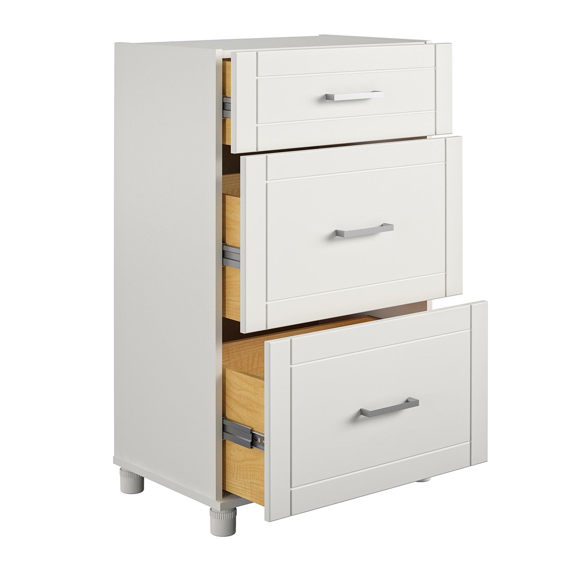 Callahan 24 Inch 3 Drawer Base Cabinet with Adjustable Leg Levelers - White